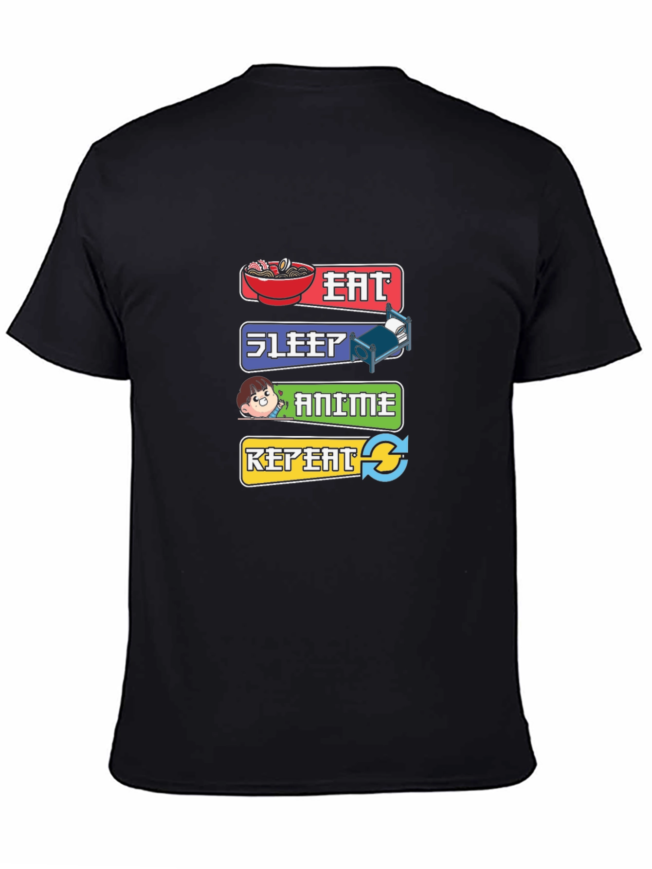 Eat Sleep Anime Repeat Black T-Shirt
