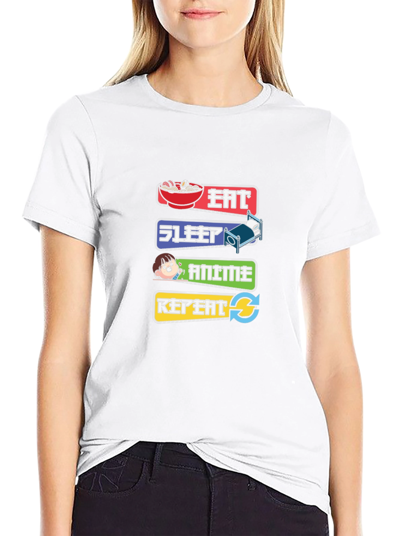 Eat Sleep Anime Repeat Black T-Shirt