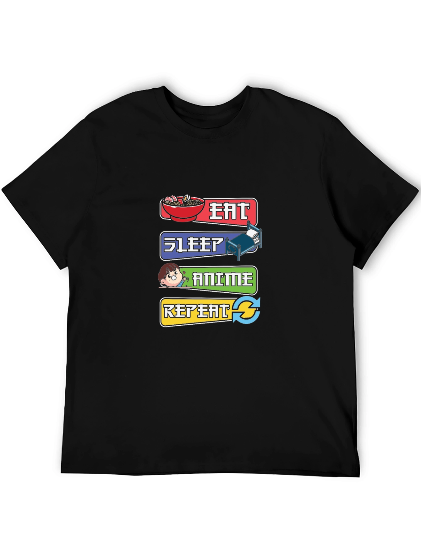 Eat Sleep Anime Repeat Black T-Shirt