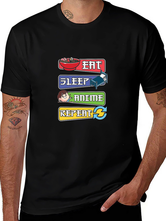 Eat Sleep Anime Repeat Black T-Shirt