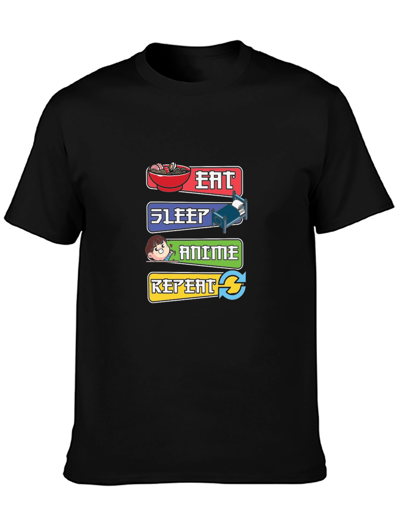 Eat Sleep Anime Repeat Black T-Shirt