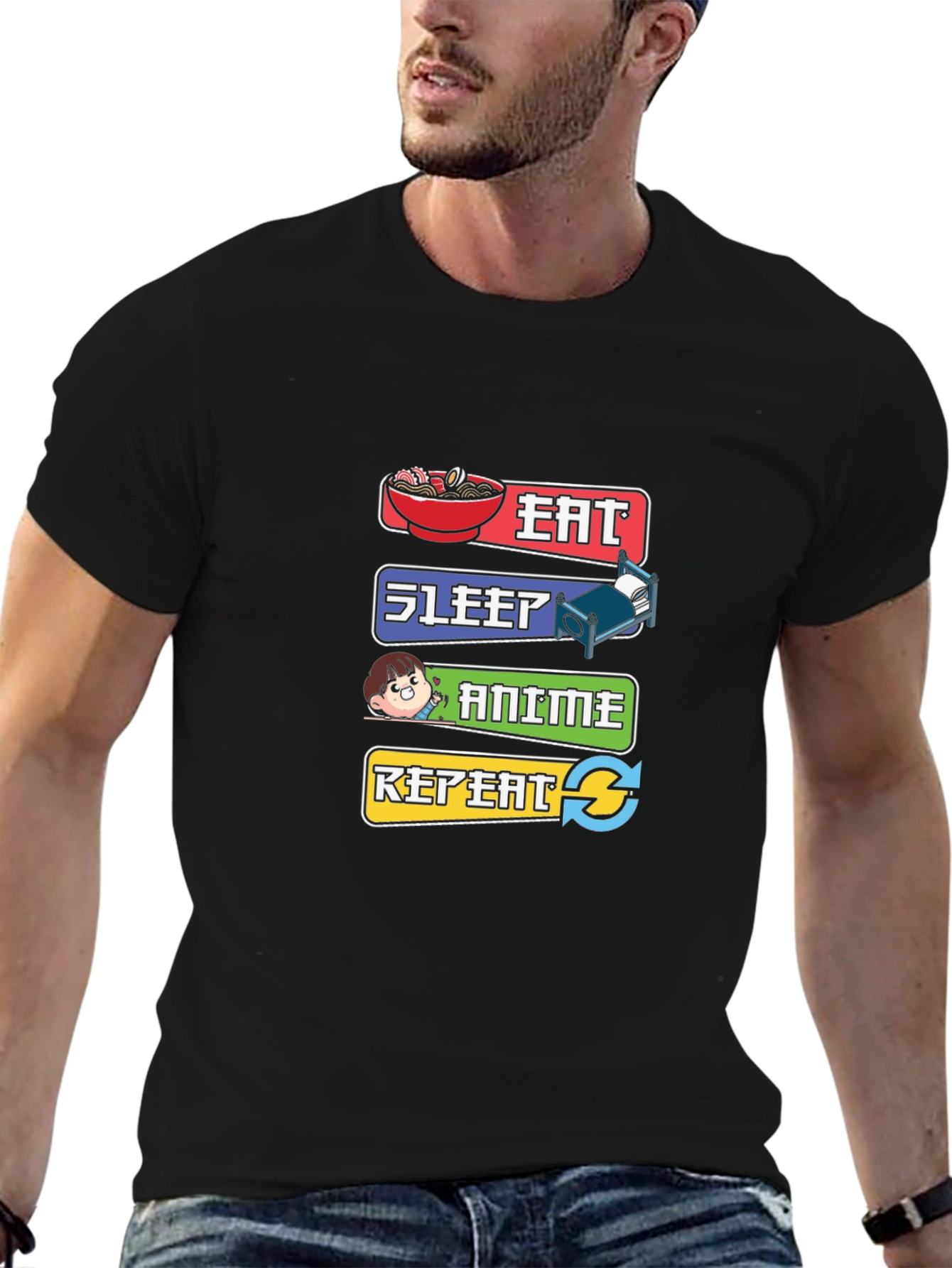 Eat Sleep Anime Repeat Black T-Shirt