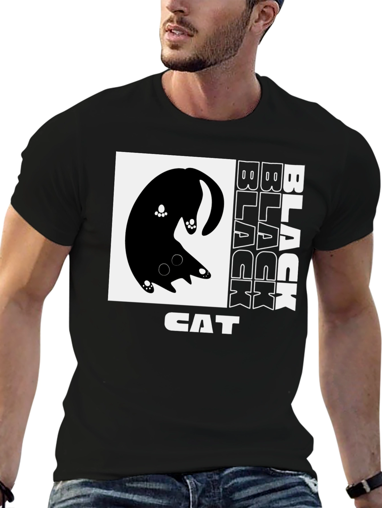 Black Cat Graphic Tee - Whimsical Design