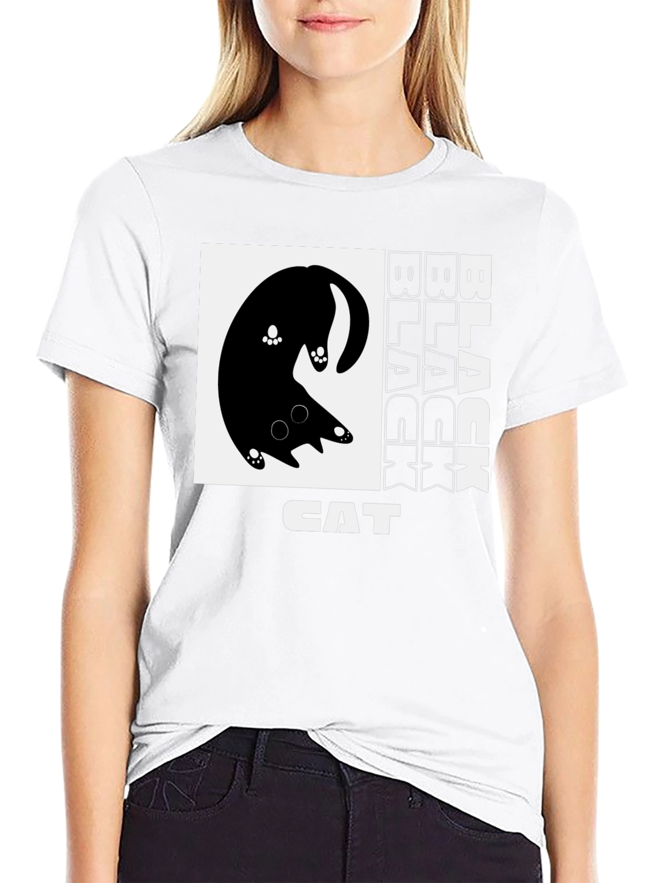Black Cat Graphic Tee - Whimsical Design