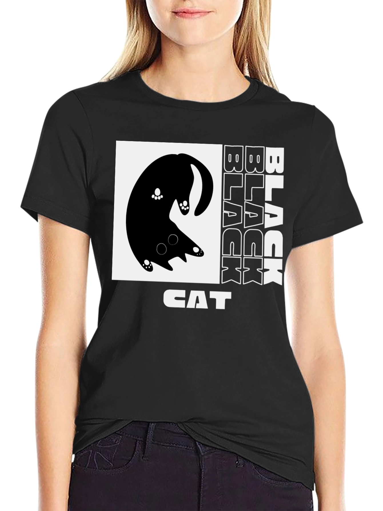 Black Cat Graphic Tee - Whimsical Design
