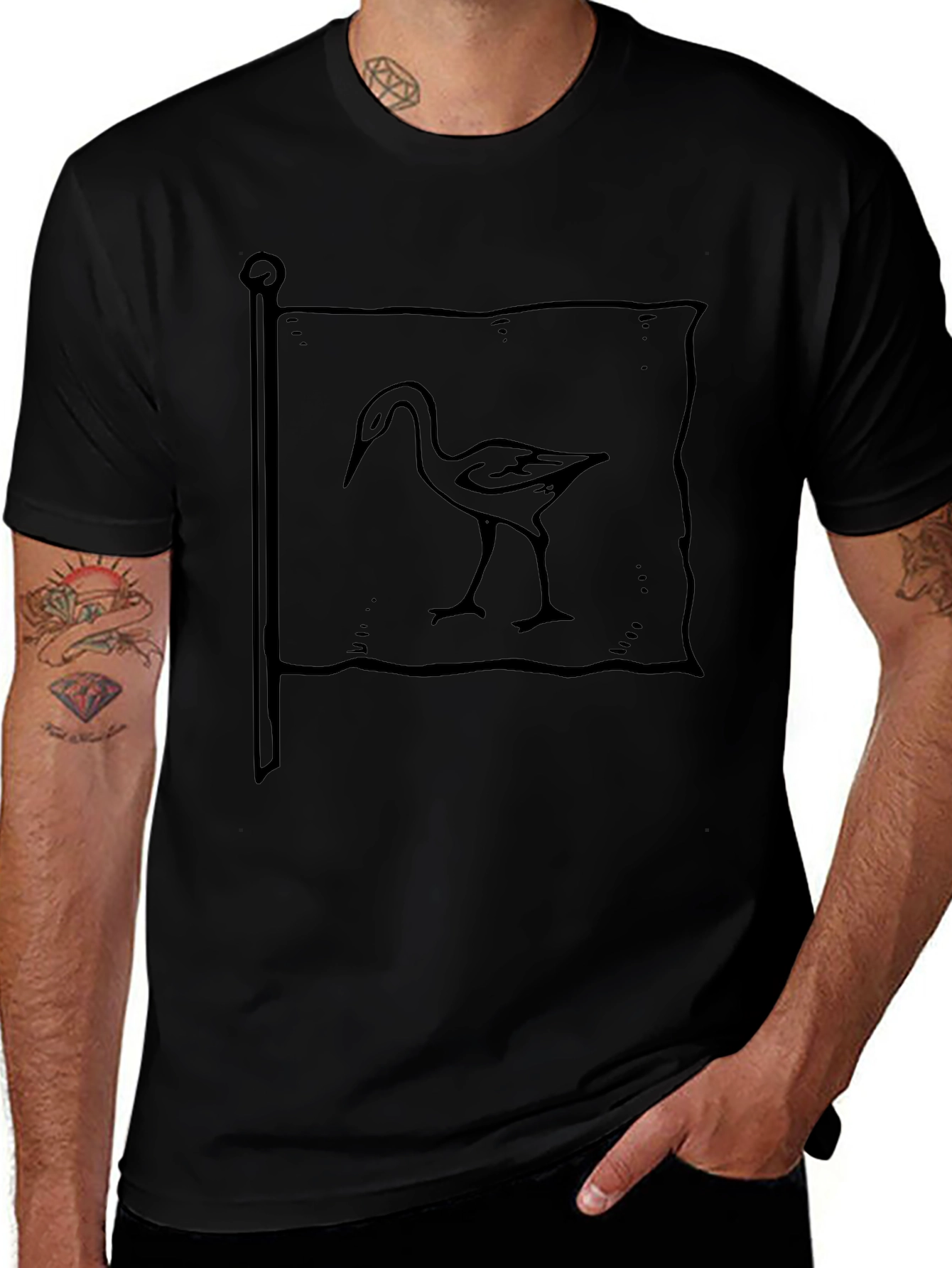 Black T-Shirt with Heron Flag Graphic