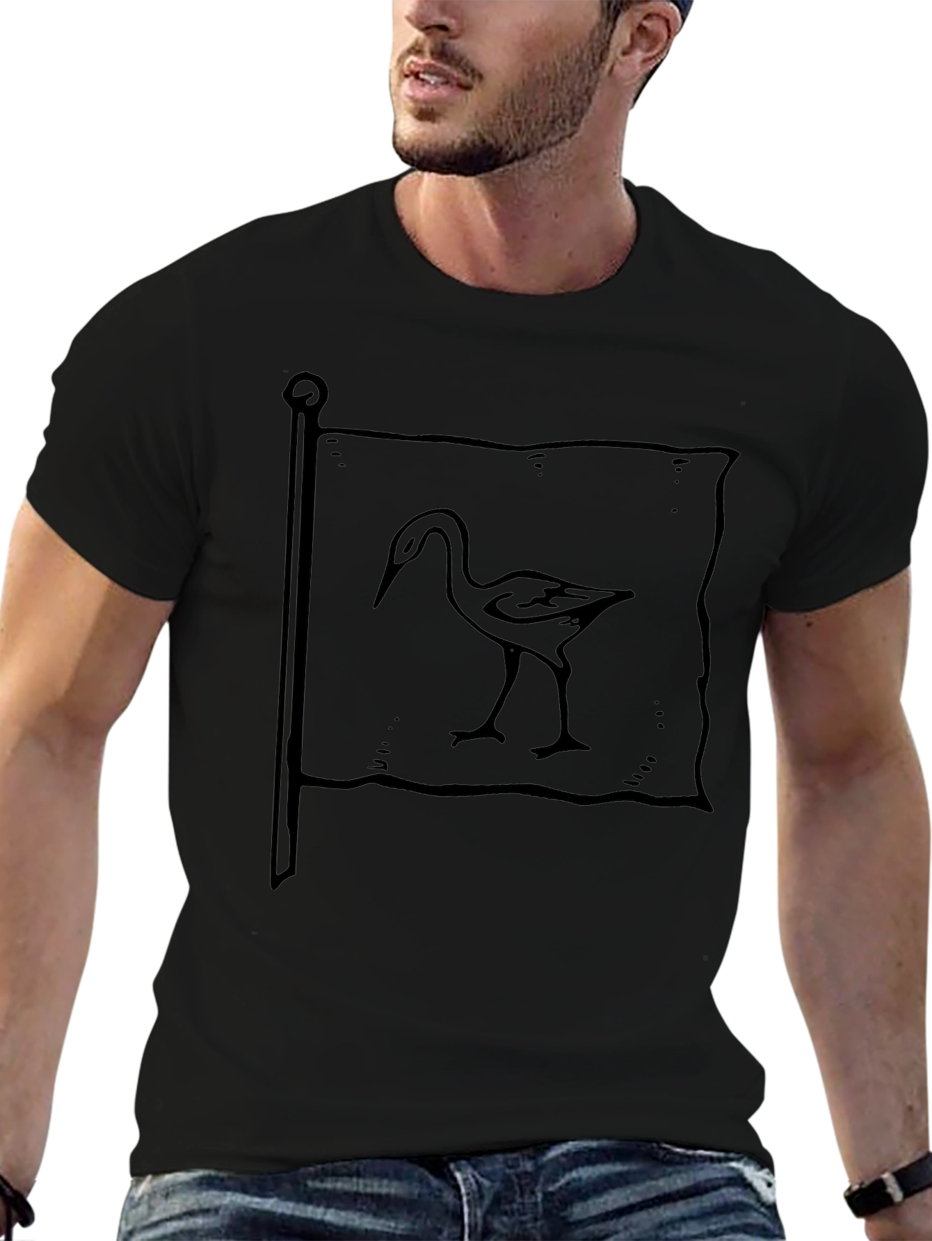 Black T-Shirt with Heron Flag Graphic