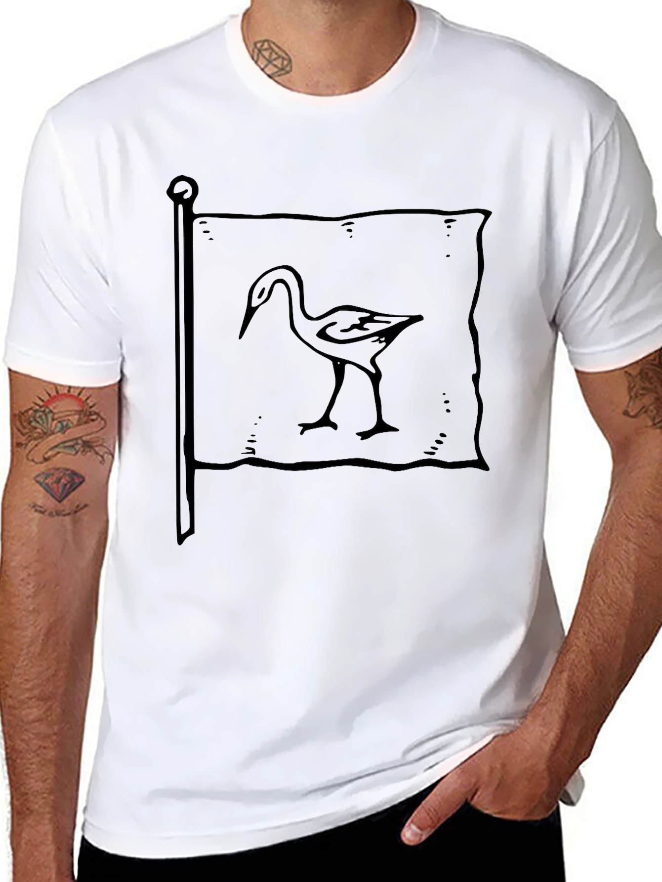 Black T-Shirt with Heron Flag Graphic