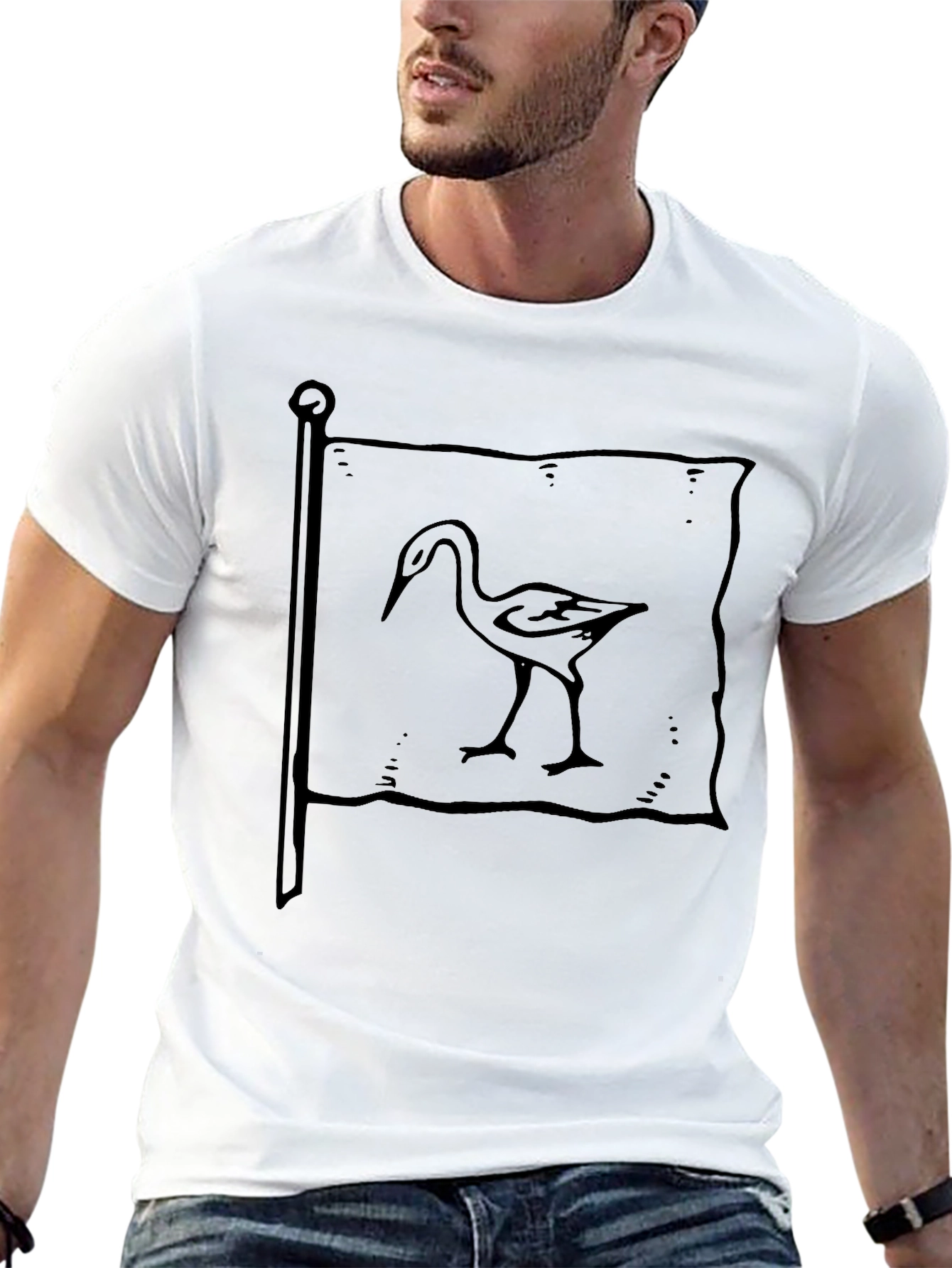 Black T-Shirt with Heron Flag Graphic