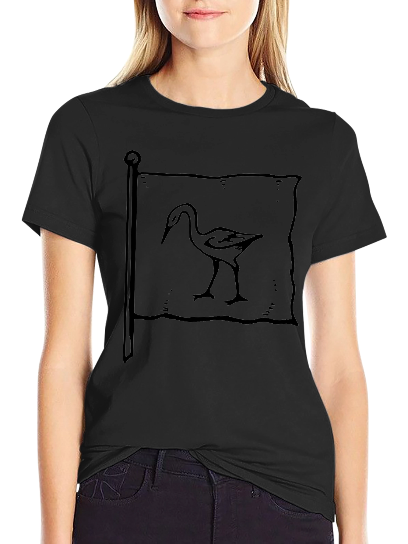 Black T-Shirt with Heron Flag Graphic