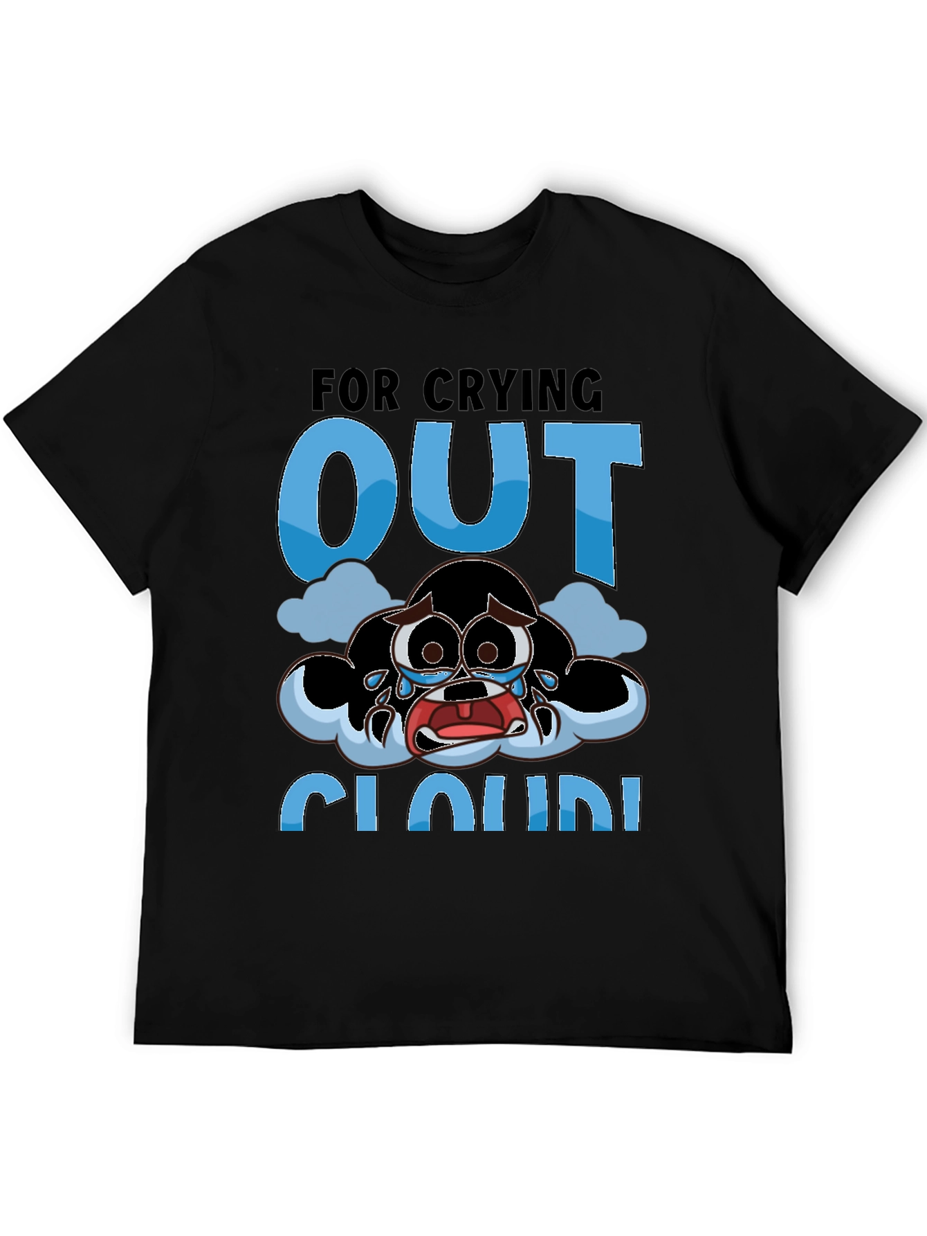 Crying Cloud Cartoon T-Shirt - Black