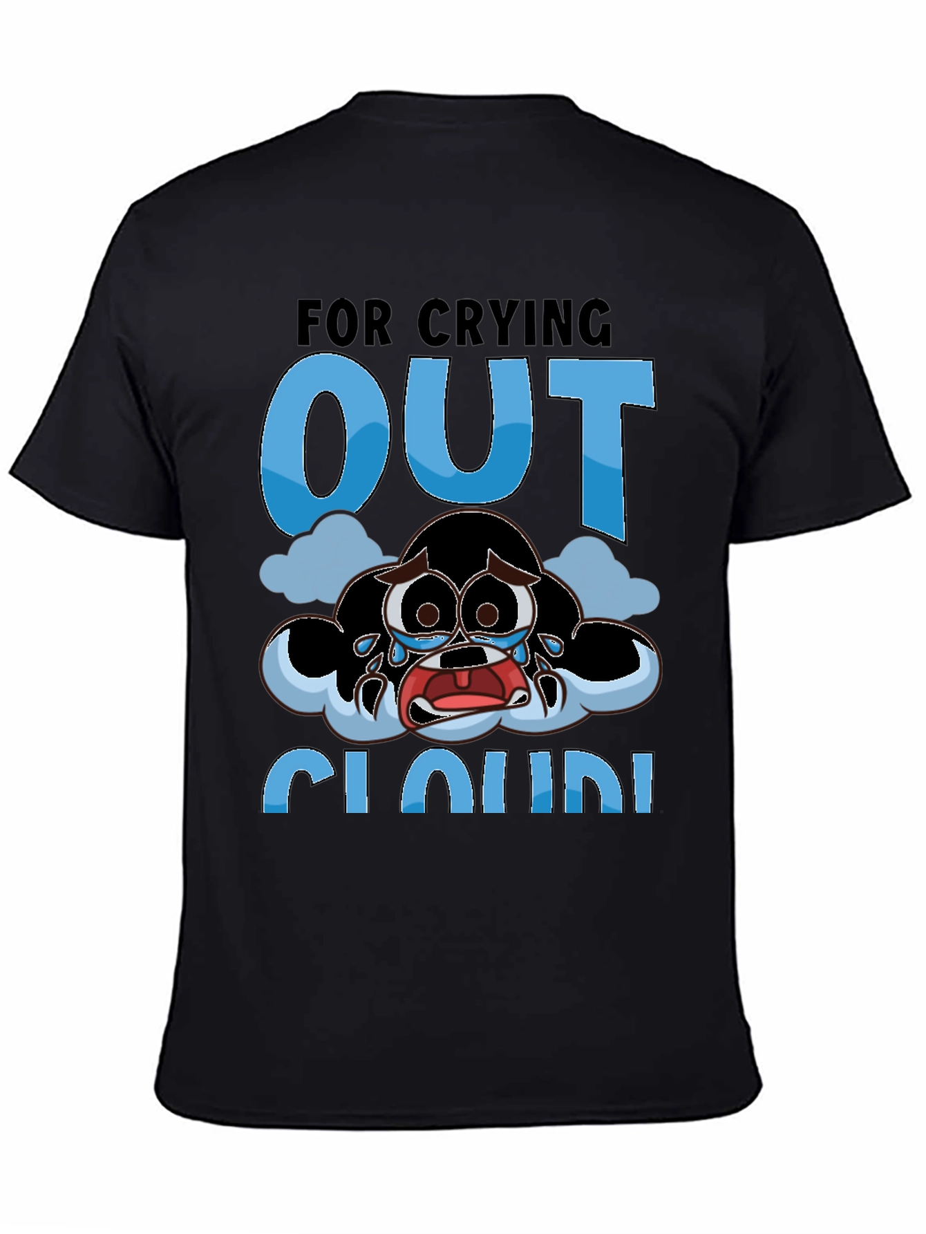 Crying Cloud Cartoon T-Shirt - Black