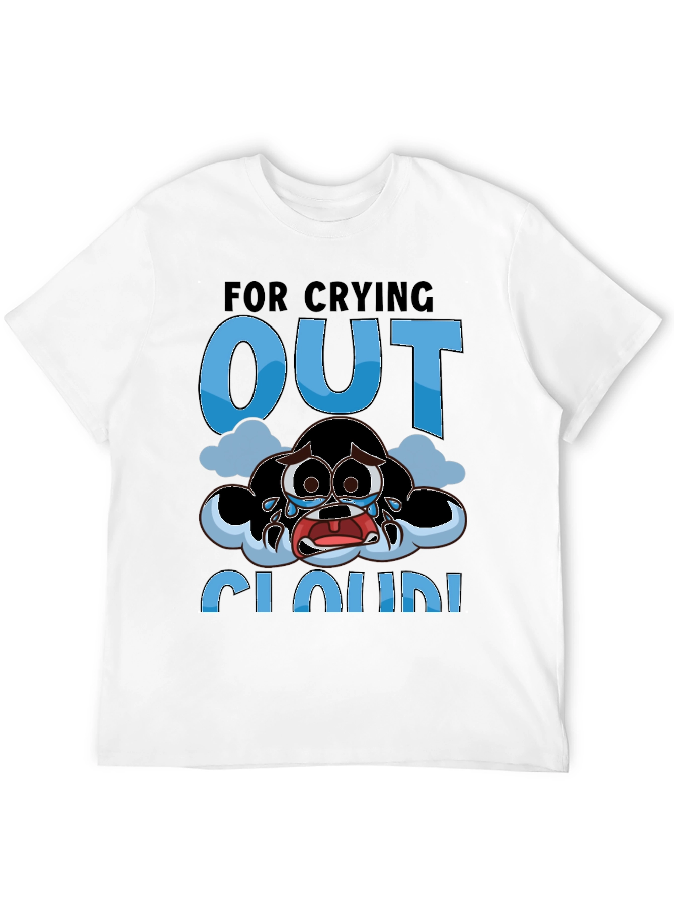 Crying Cloud Cartoon T-Shirt - Black