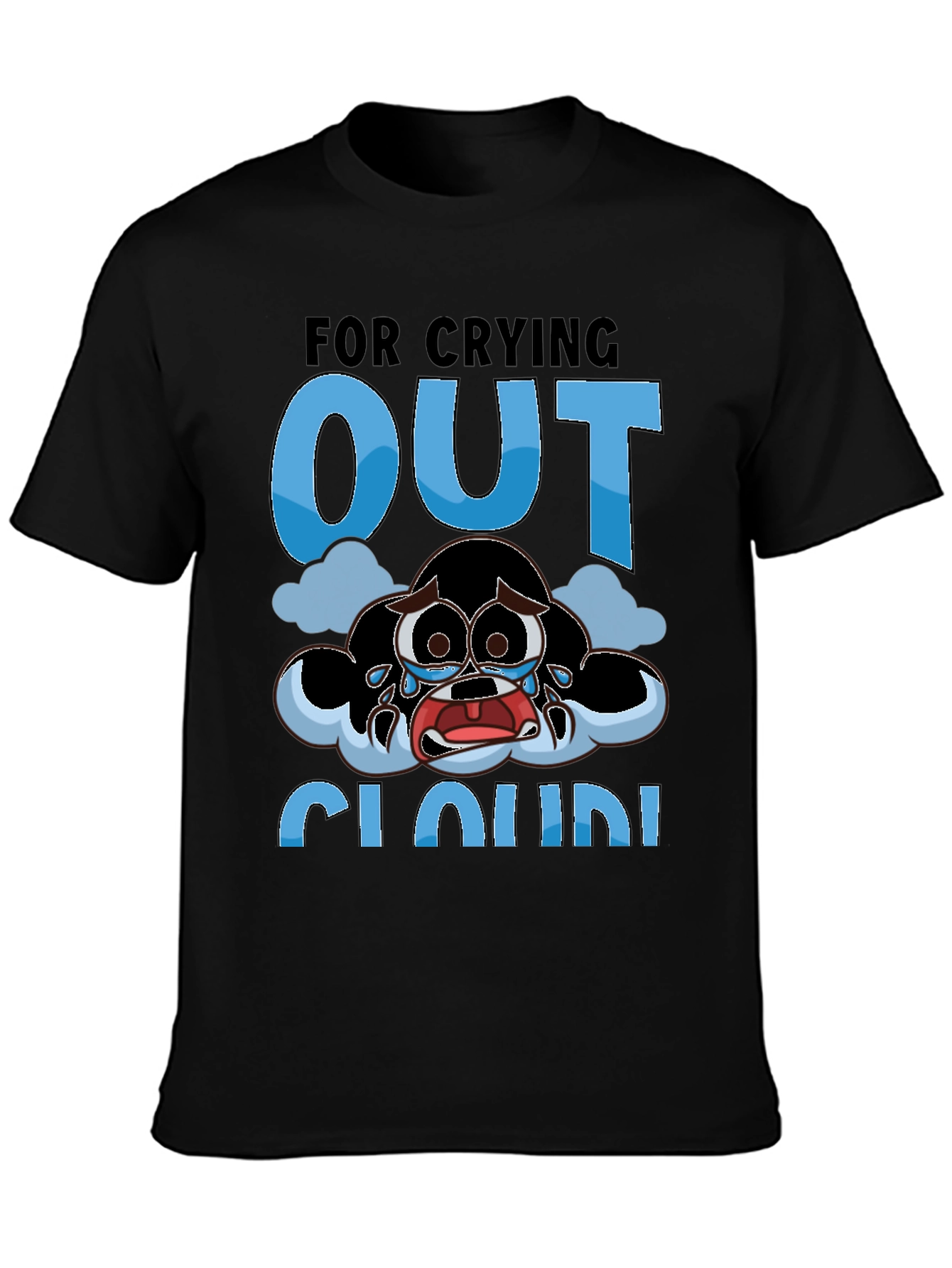 Crying Cloud Cartoon T-Shirt - Black