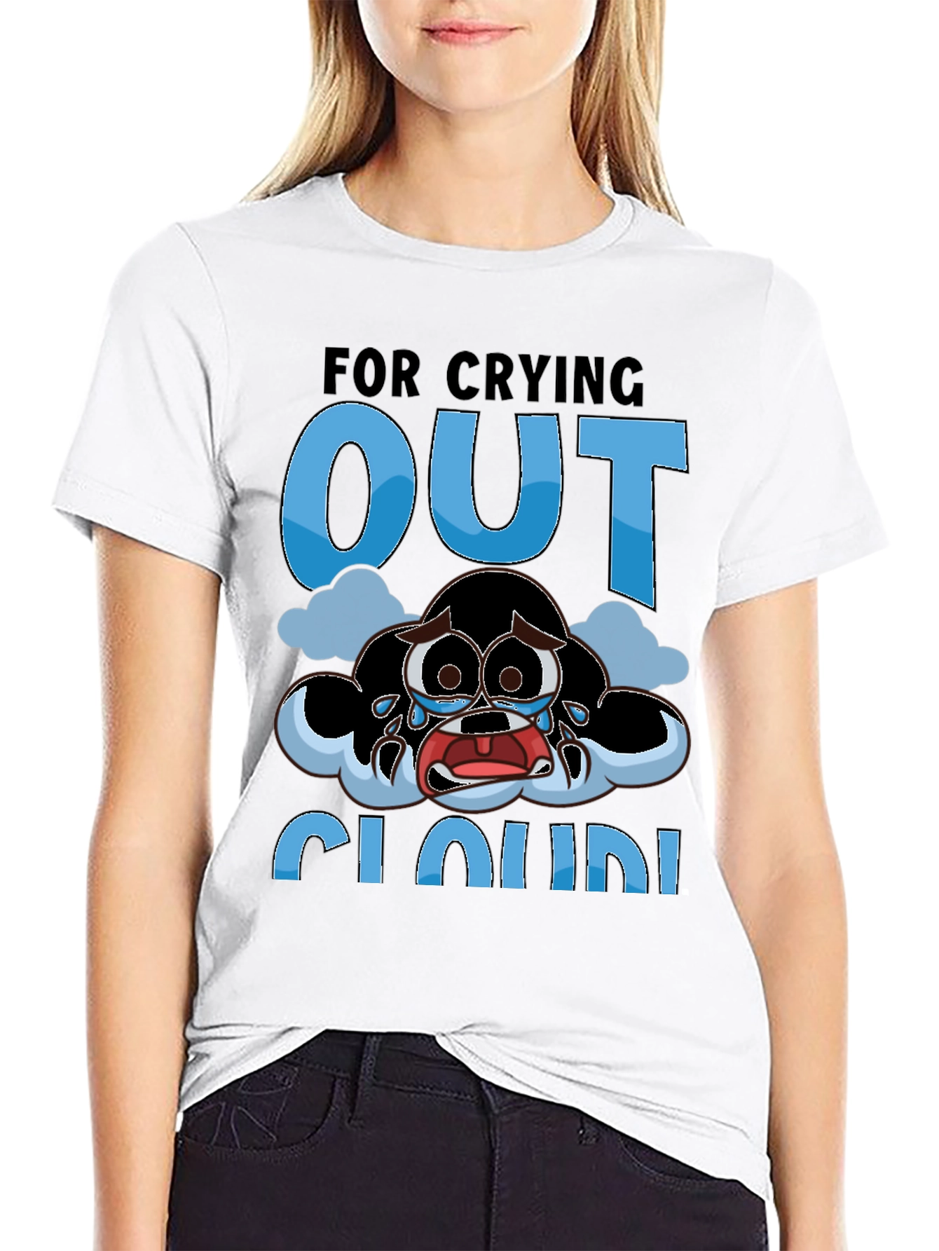 Crying Cloud Cartoon T-Shirt - Black