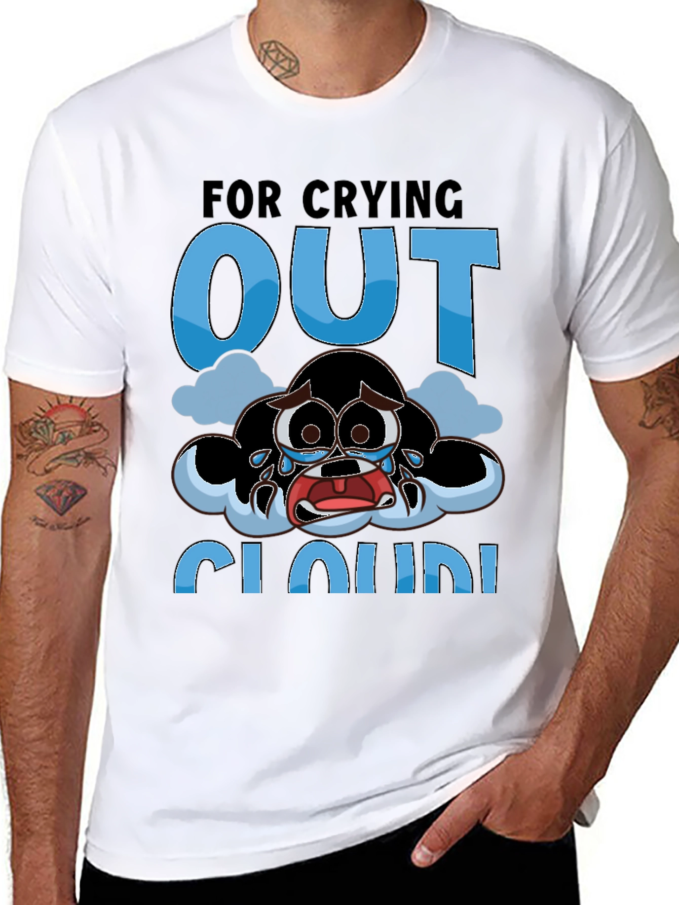 Crying Cloud Cartoon T-Shirt - Black