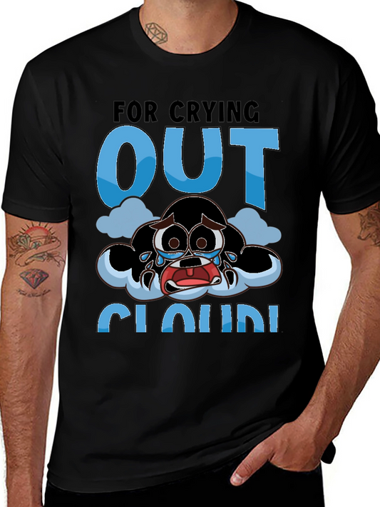 Crying Cloud Cartoon T-Shirt - Black