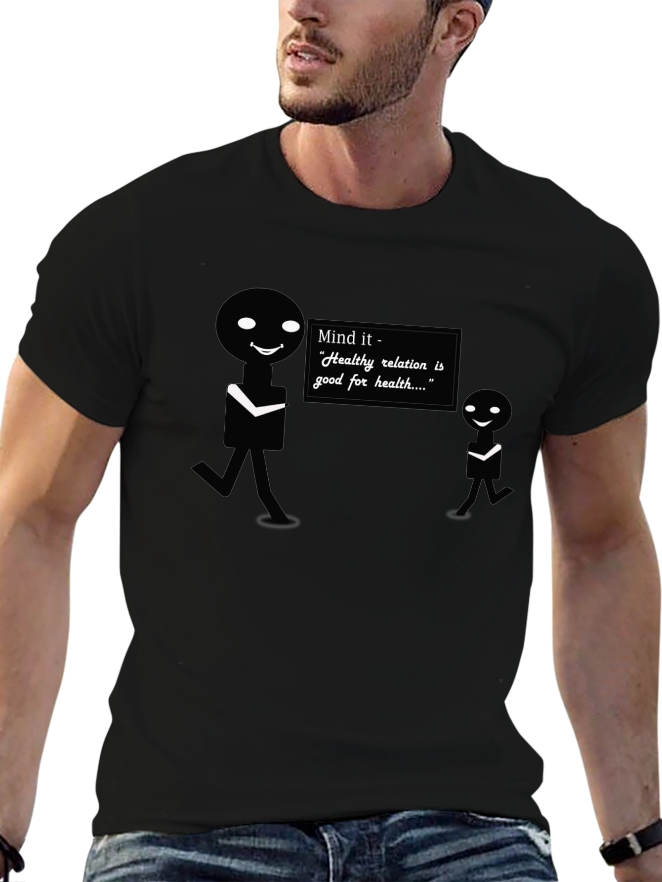 Mind It Healthy Relation Black Graphic T-Shirt