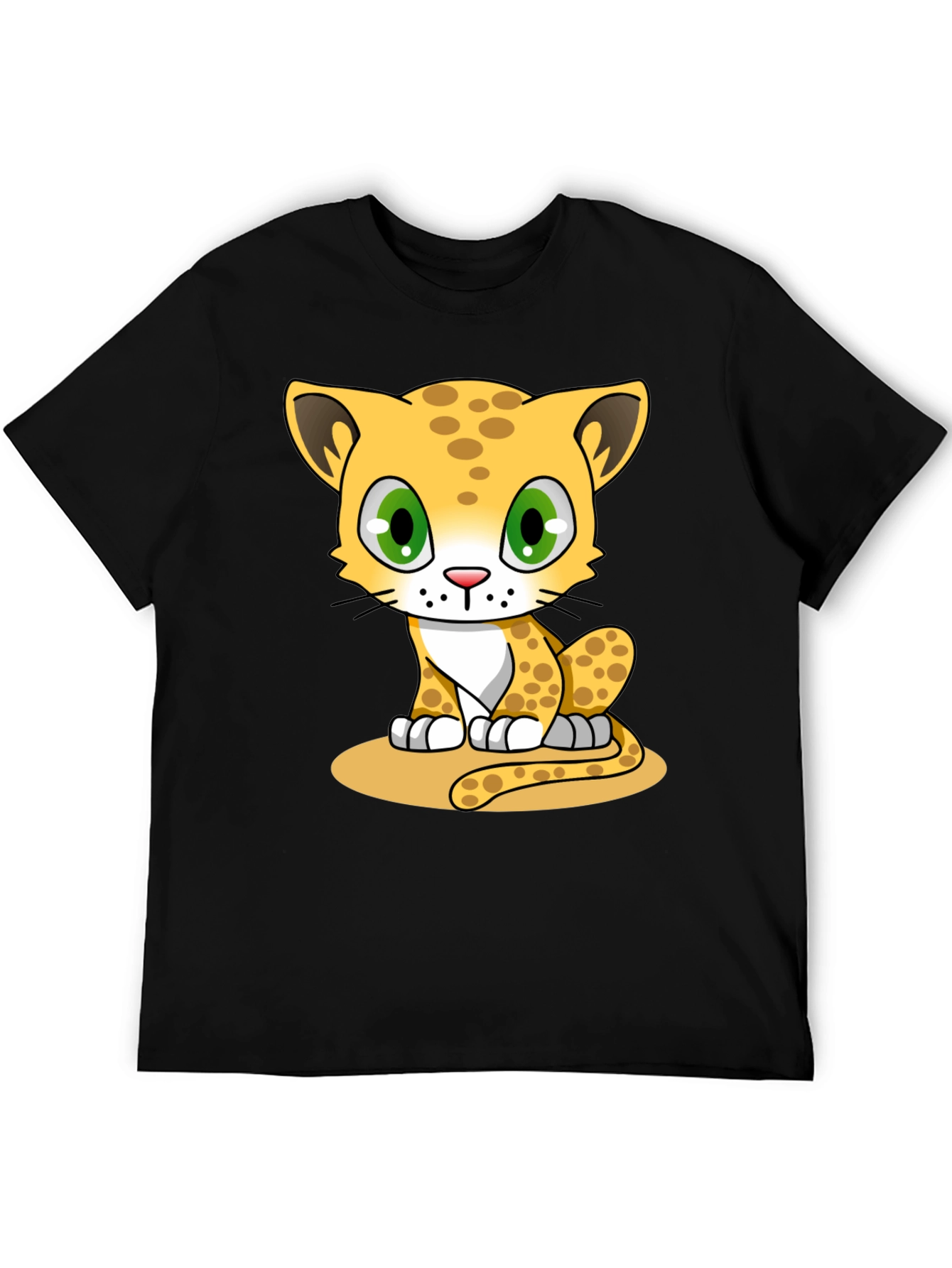 Cute Cartoon Cheetah Graphic Tee - Black