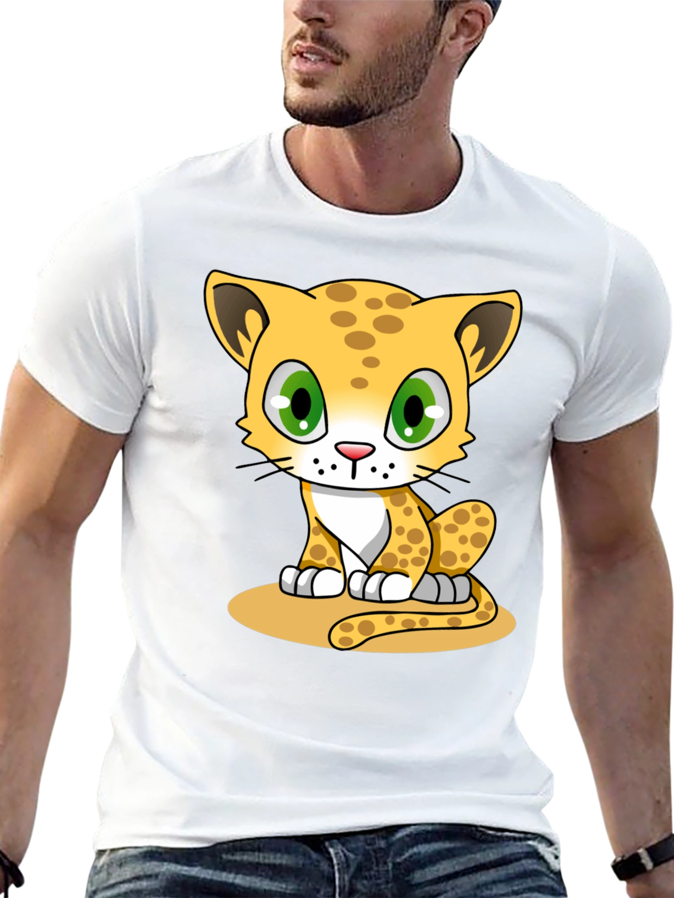 Cute Cartoon Cheetah Graphic Tee - Black