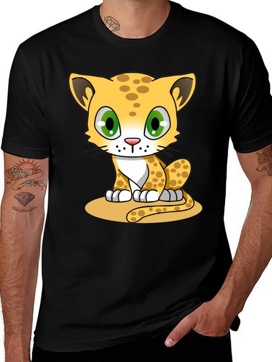 Cute Cartoon Cheetah Graphic Tee - Black