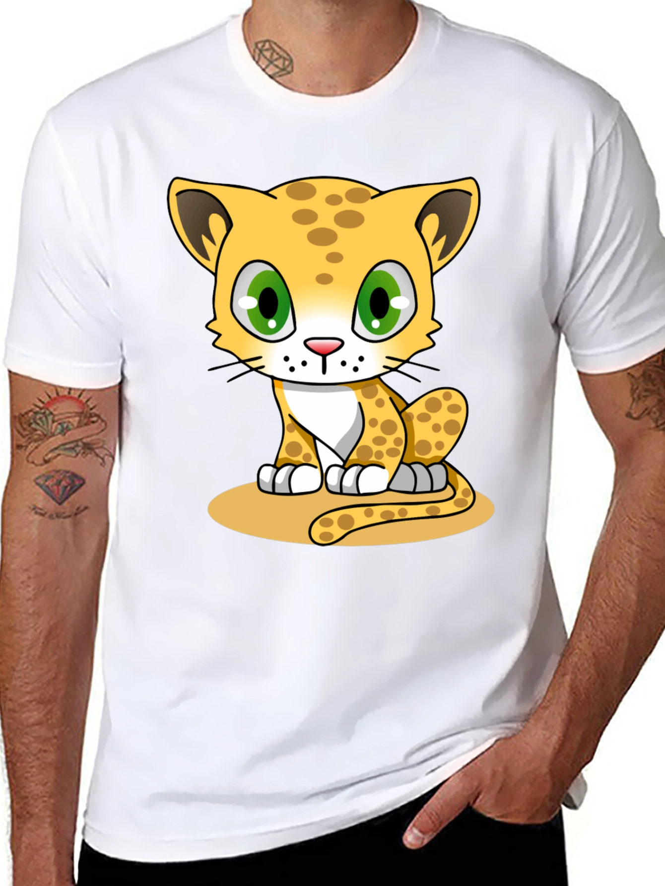 Cute Cartoon Cheetah Graphic Tee - Black