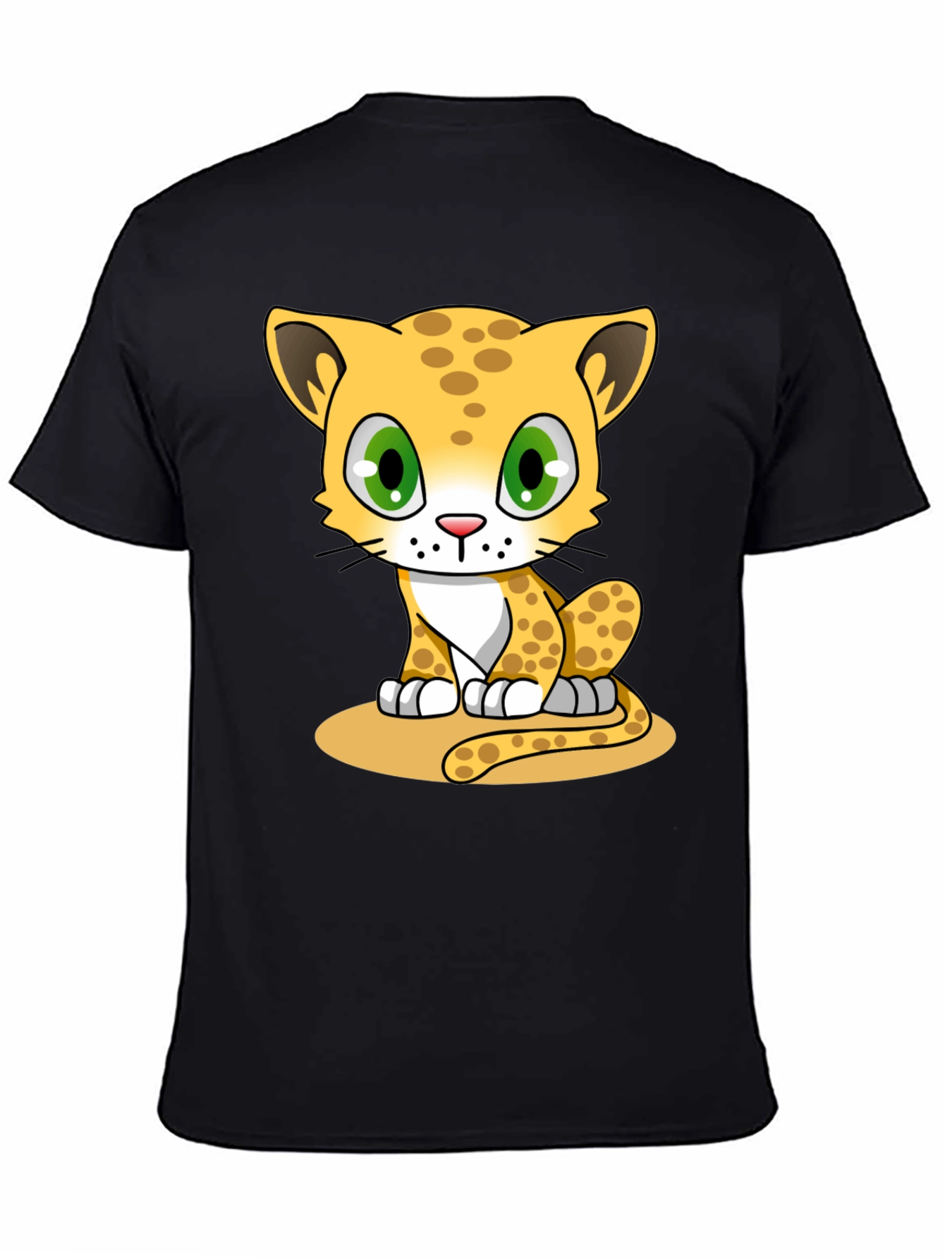 Cute Cartoon Cheetah Graphic Tee - Black