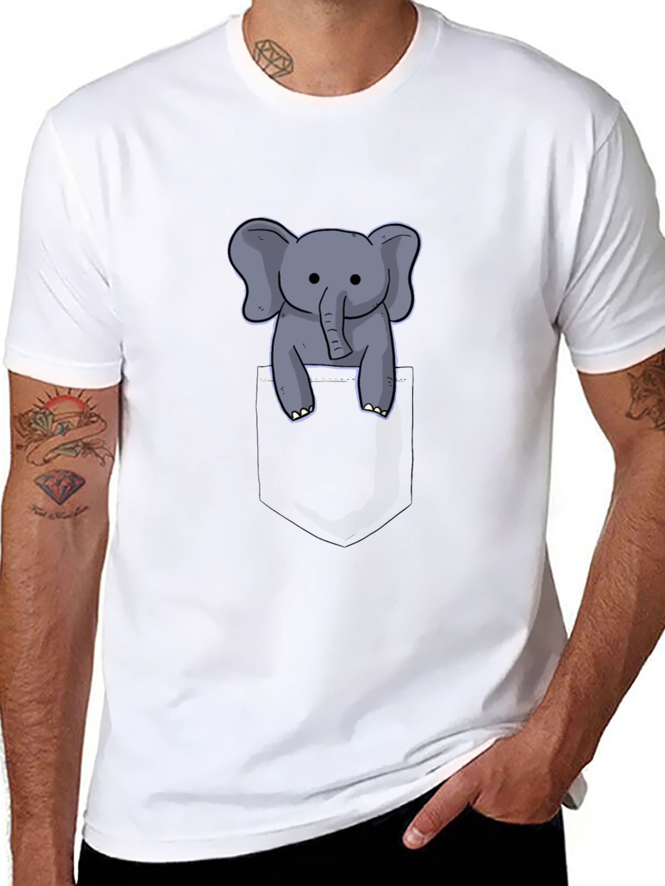 Cute Elephant in Pocket Black T-Shirt