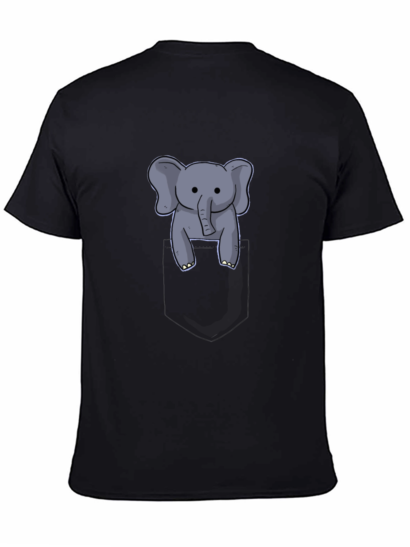 Cute Elephant in Pocket Black T-Shirt