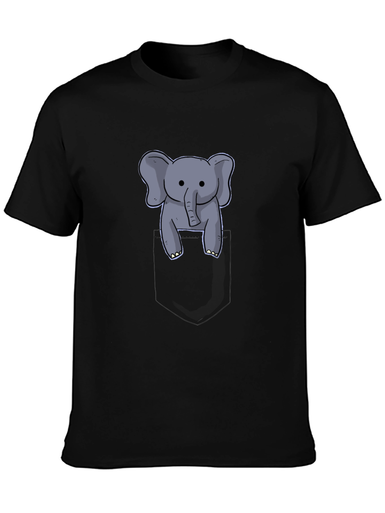 Cute Elephant in Pocket Black T-Shirt
