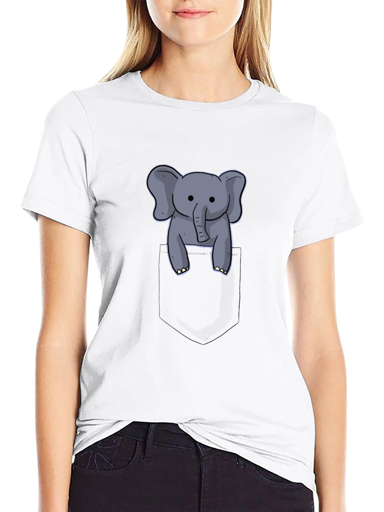 Cute Elephant in Pocket Black T-Shirt