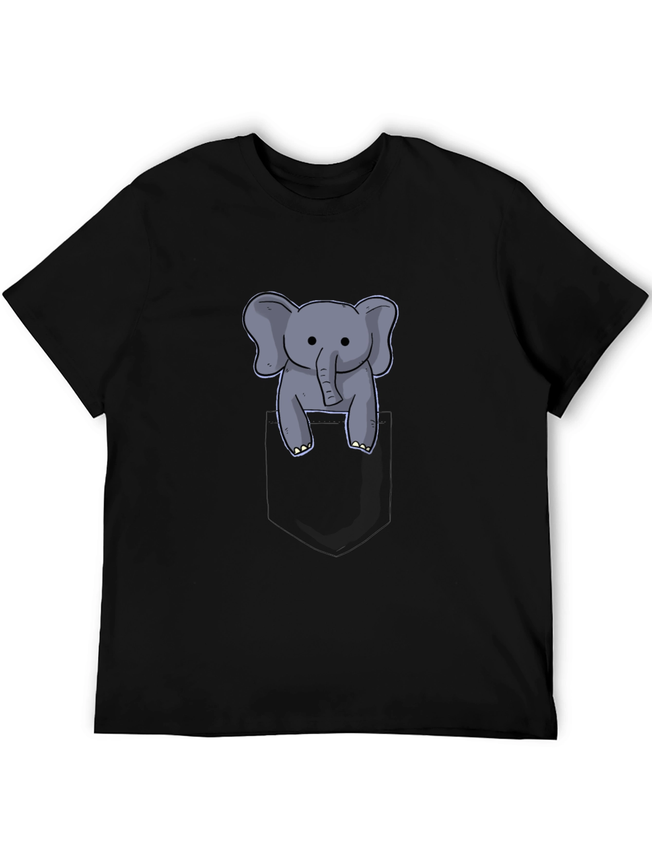 Cute Elephant in Pocket Black T-Shirt