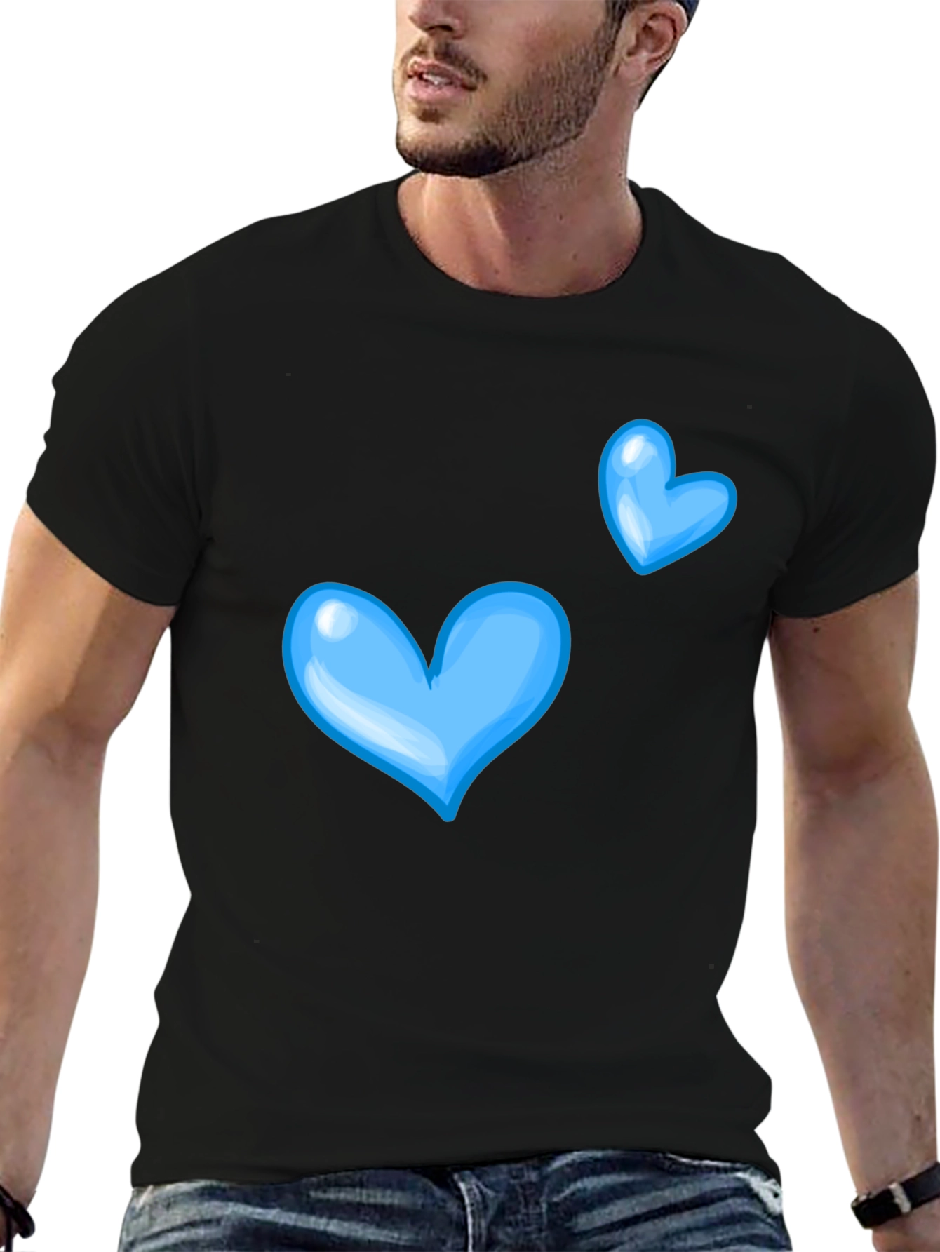 Blue Hearts Black T-Shirt for Casual Wear
