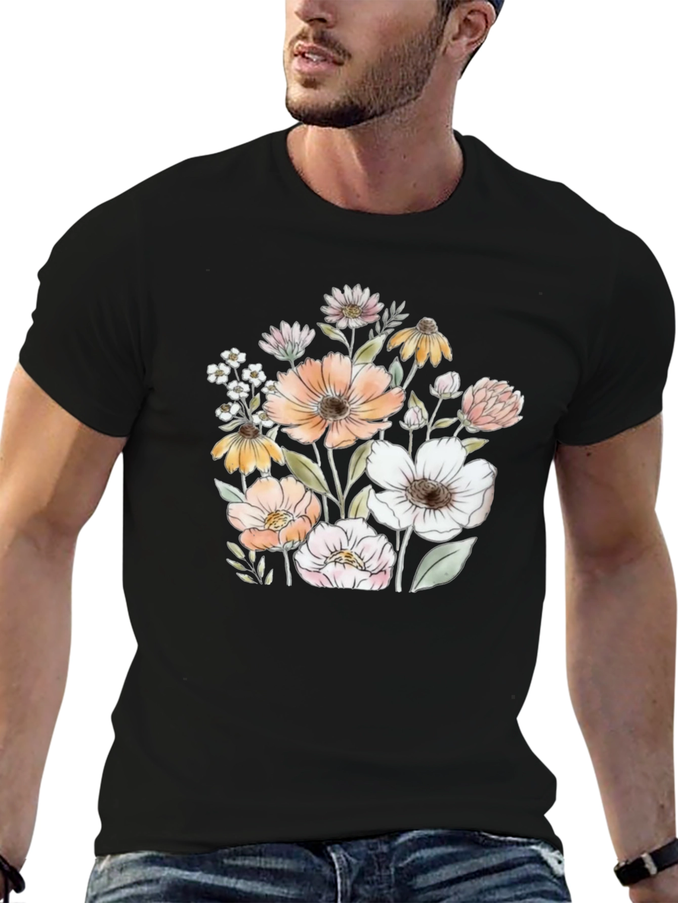 Floral Graphic Black T-Shirt
