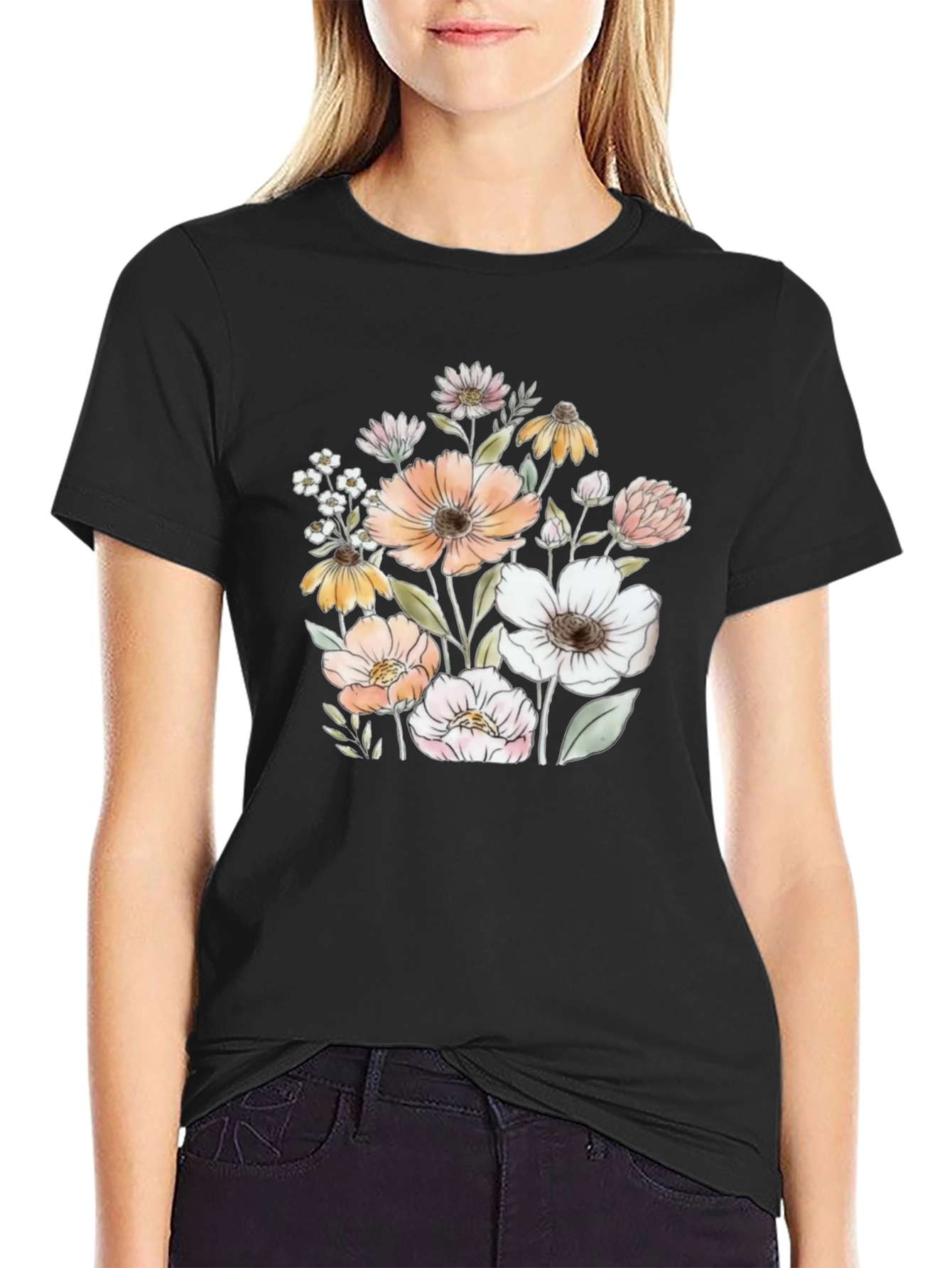 Floral Graphic Black T-Shirt