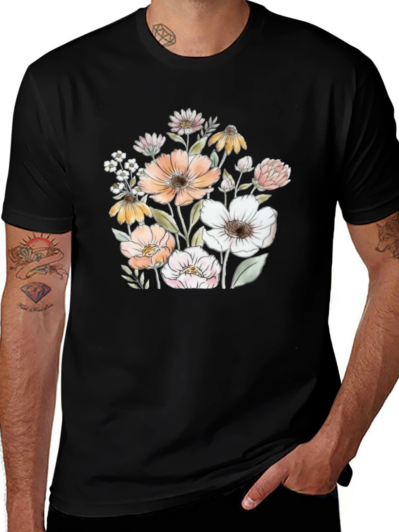 Floral Graphic Black T-Shirt