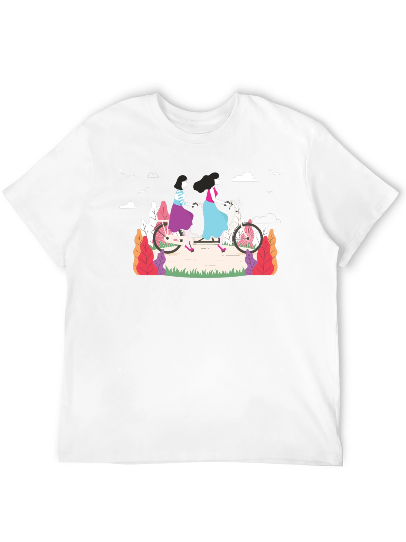Stylish Womens Tandem Bike Graphic Tee - Black