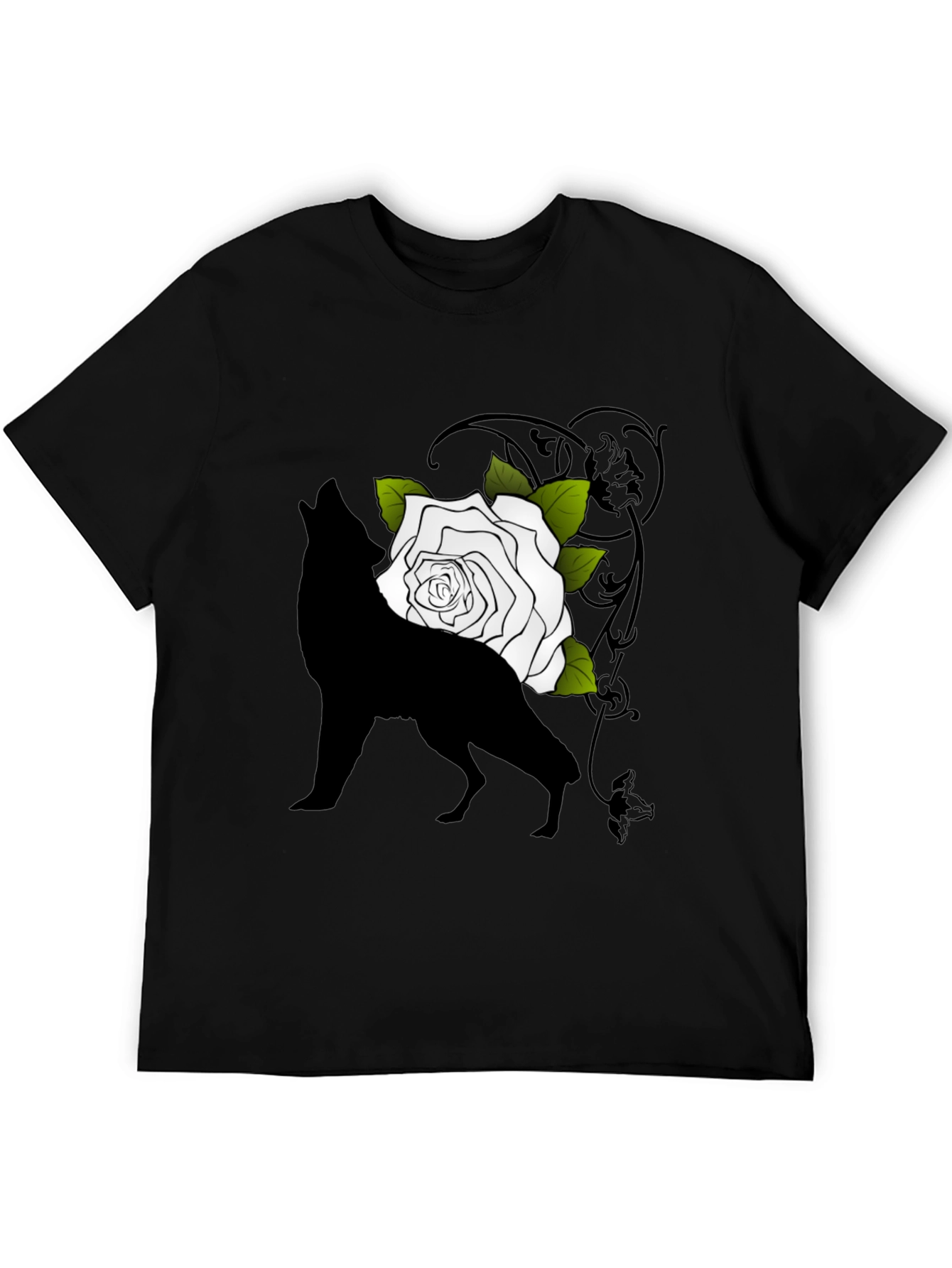 Wolf and Rose Graphic Tee - Mens Black T-Shirt