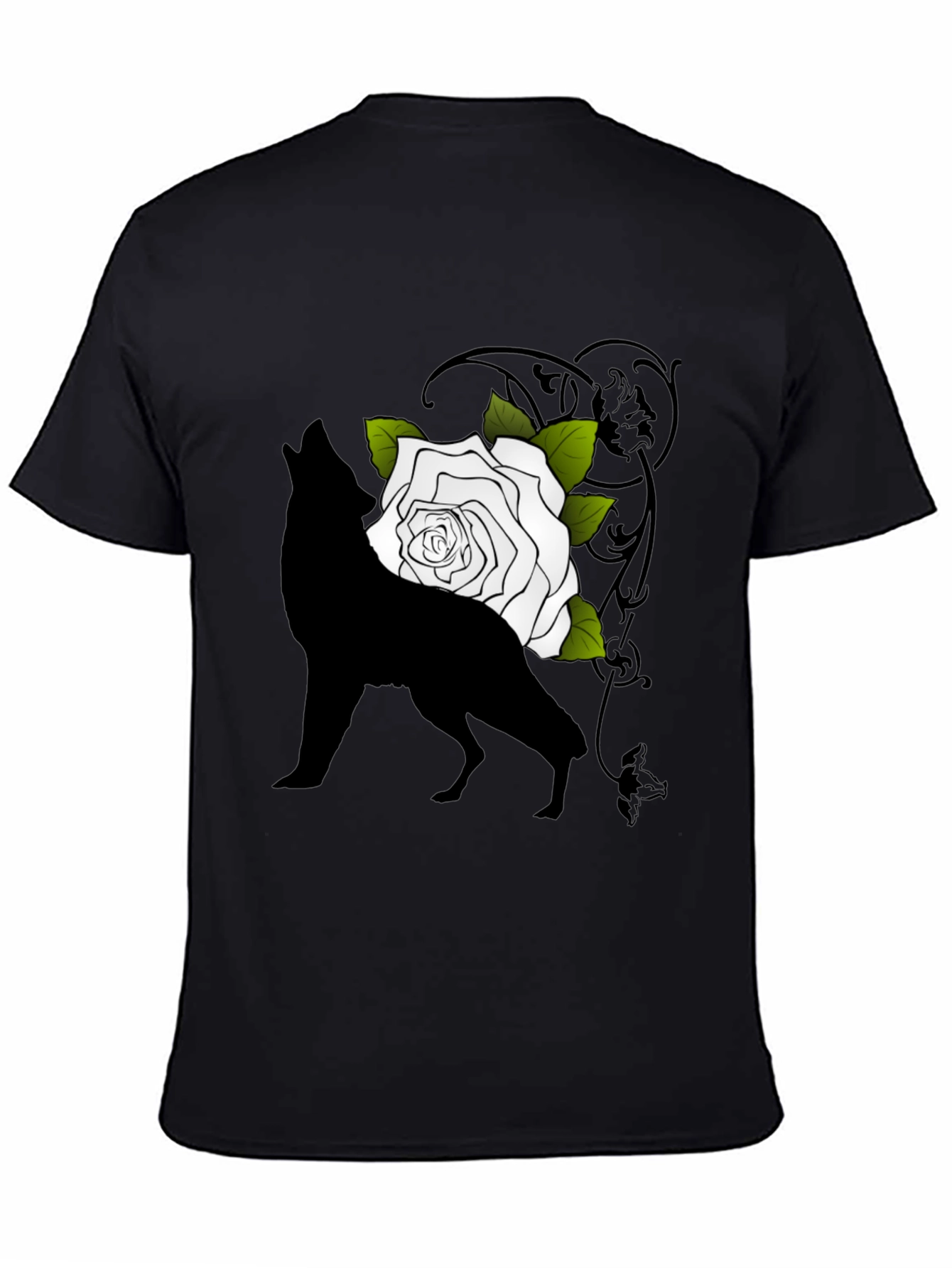 Wolf and Rose Graphic Tee - Mens Black T-Shirt