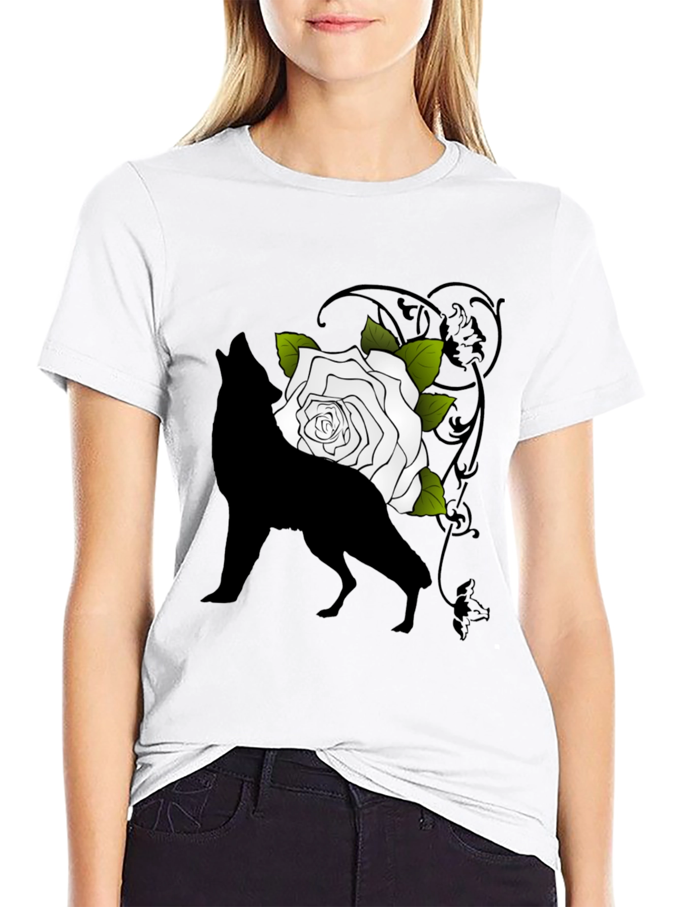 Wolf and Rose Graphic Tee - Mens Black T-Shirt