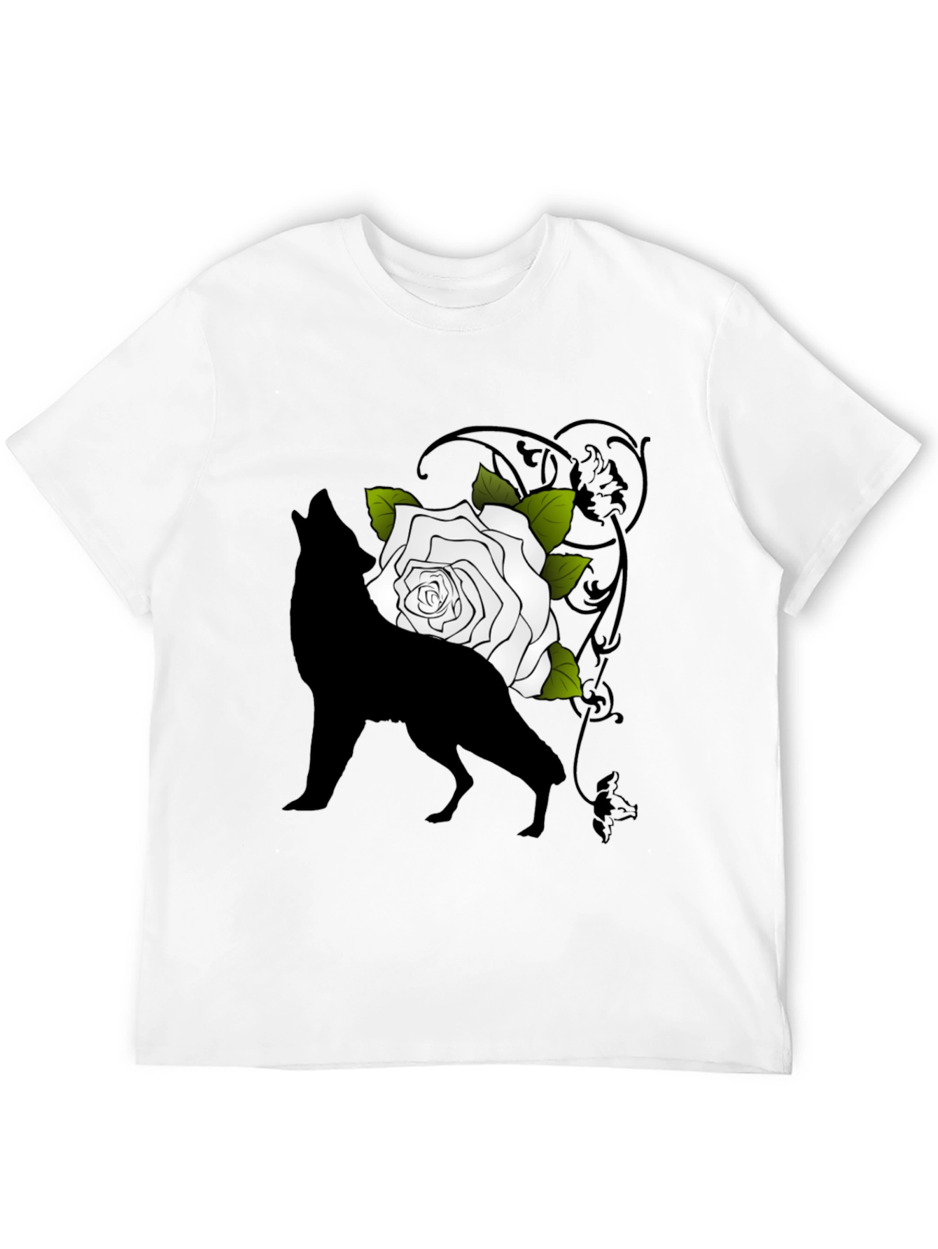 Wolf and Rose Graphic Tee - Mens Black T-Shirt