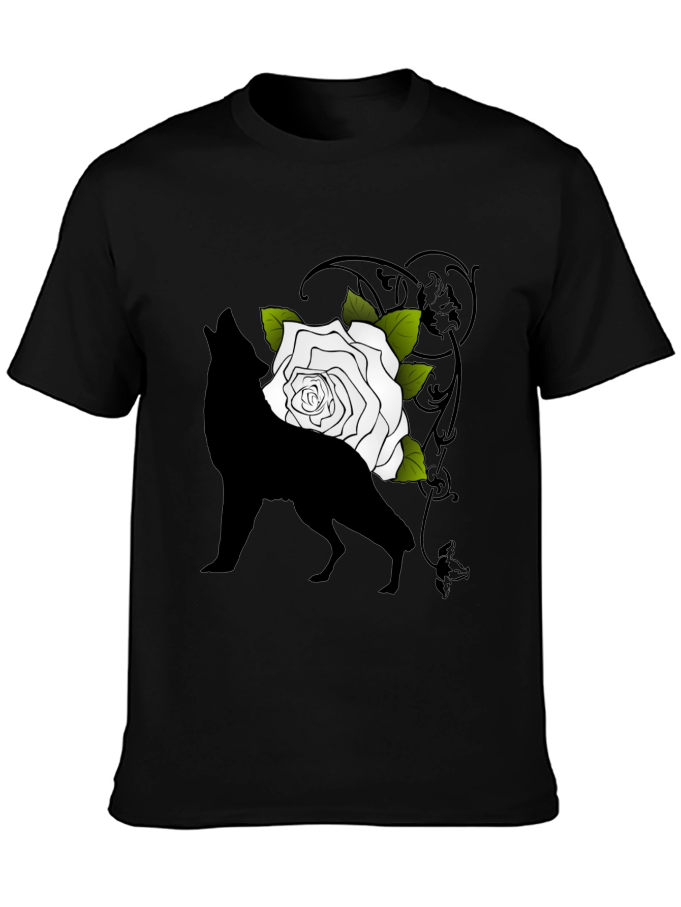 Wolf and Rose Graphic Tee - Mens Black T-Shirt