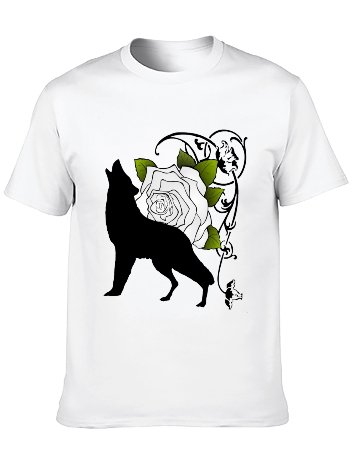 Wolf and Rose Graphic Tee - Mens Black T-Shirt