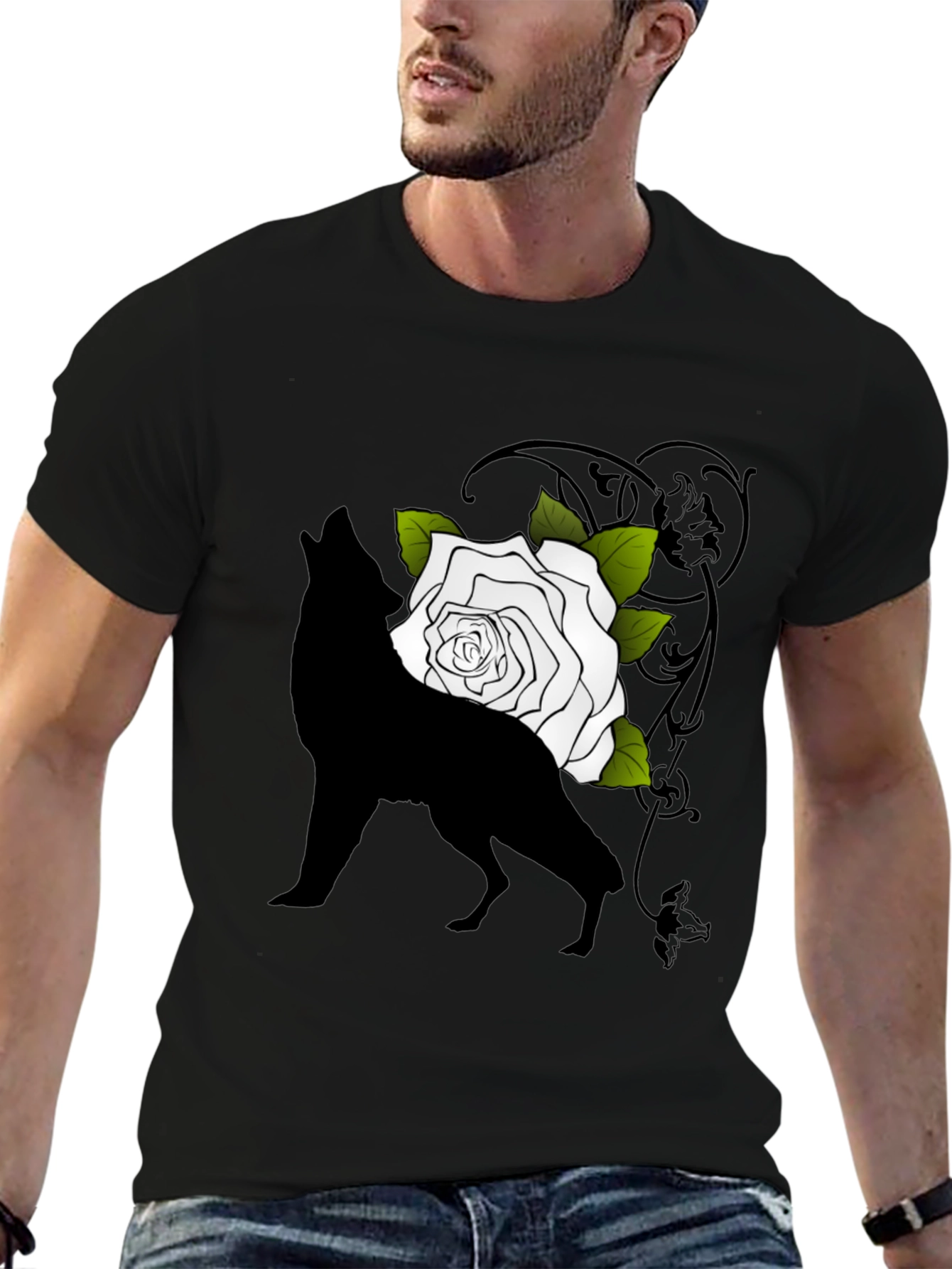Wolf and Rose Graphic Tee - Mens Black T-Shirt