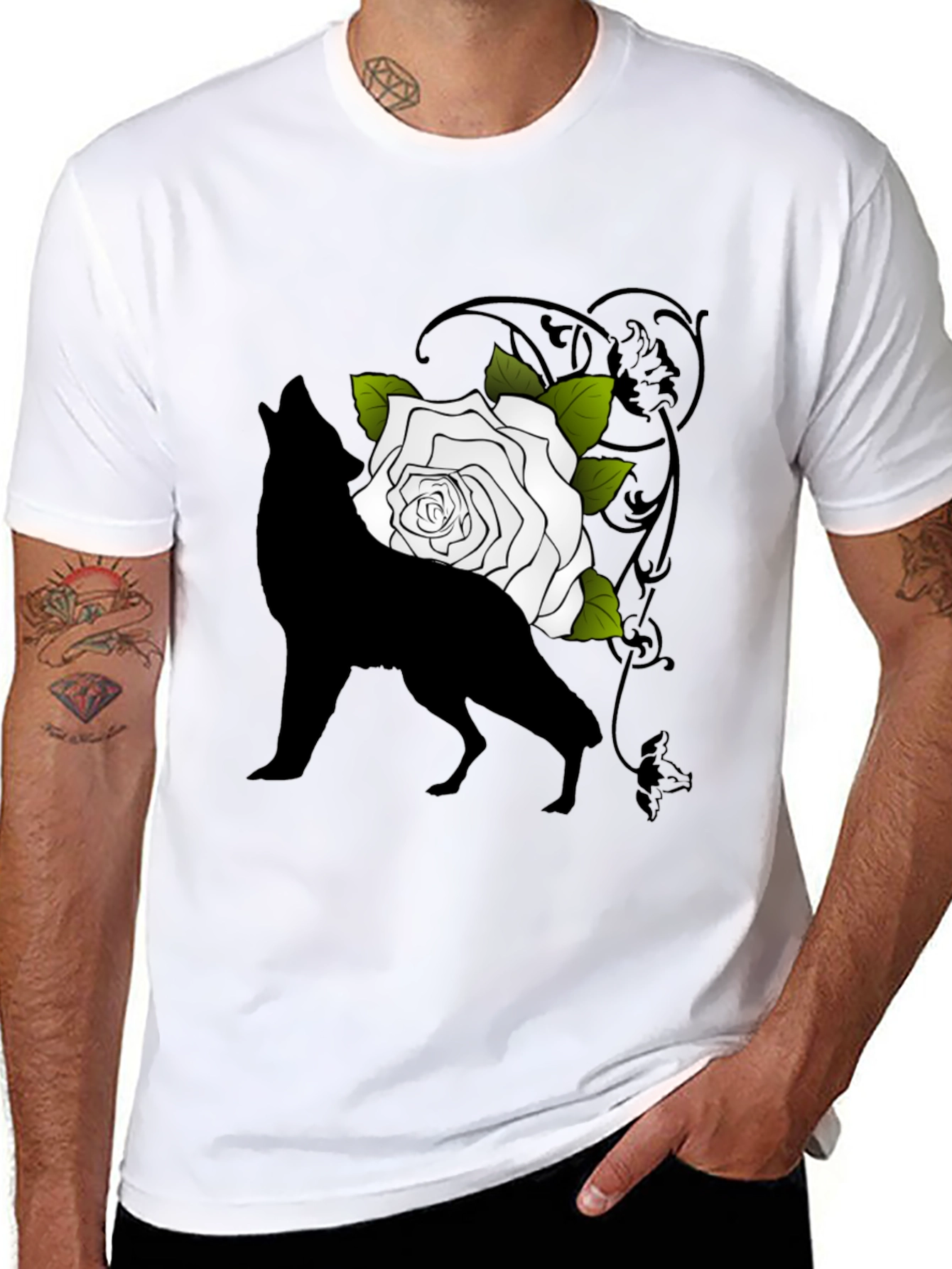 Wolf and Rose Graphic Tee - Mens Black T-Shirt