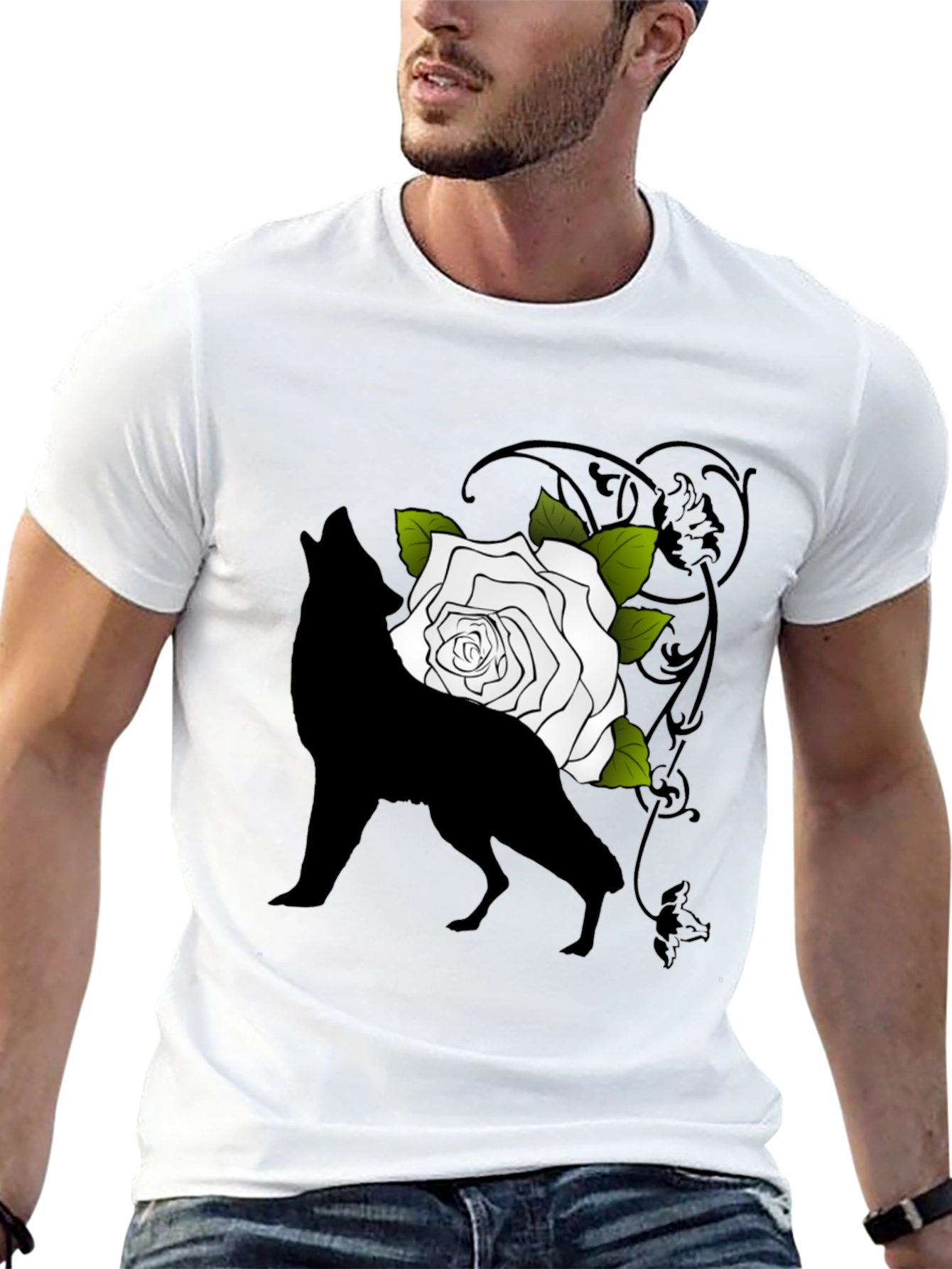 Wolf and Rose Graphic Tee - Mens Black T-Shirt