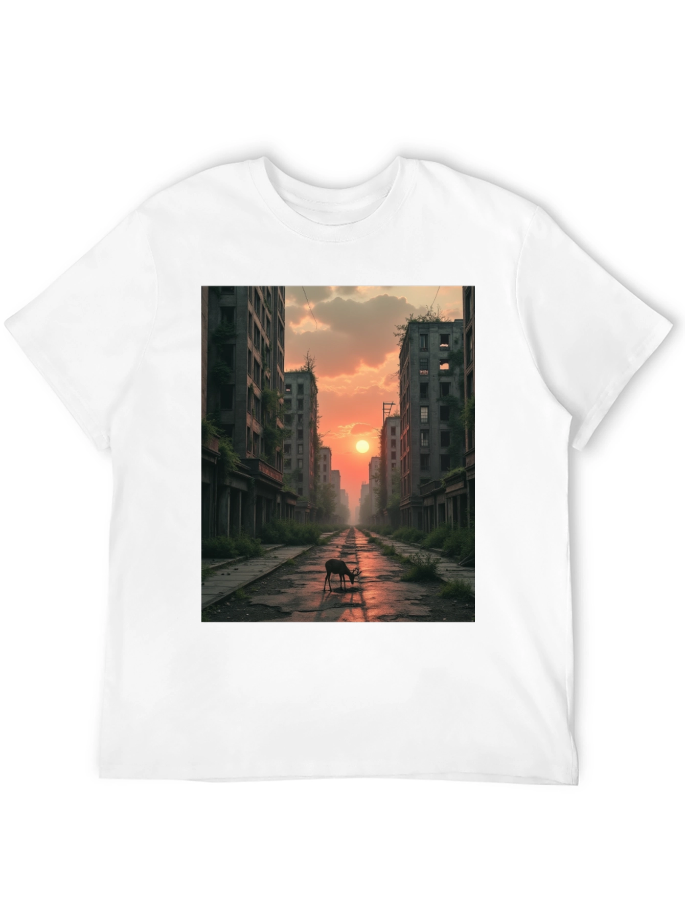 Deer in Post-Apocalyptic City T-Shirt