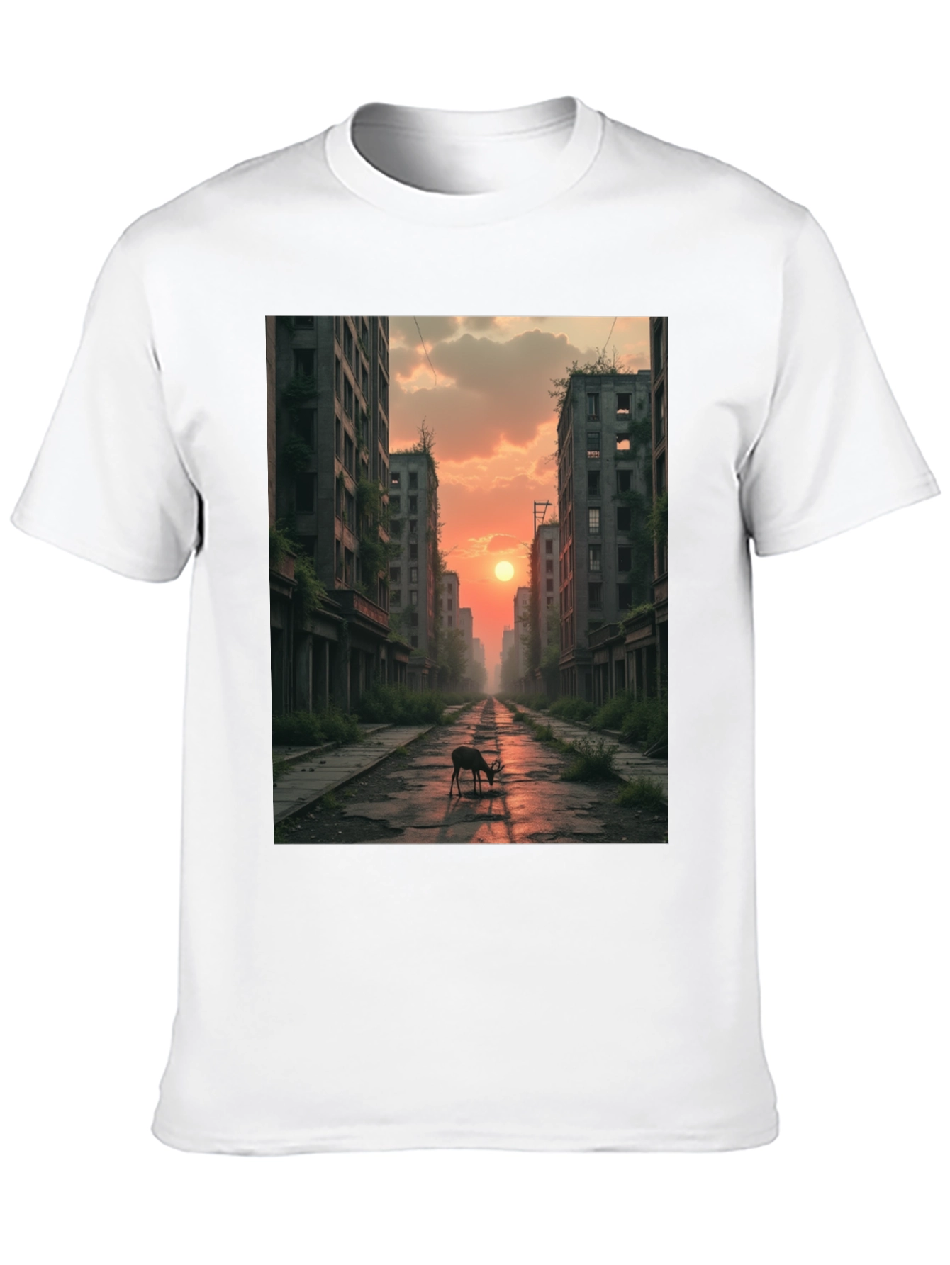 Deer in Post-Apocalyptic City T-Shirt