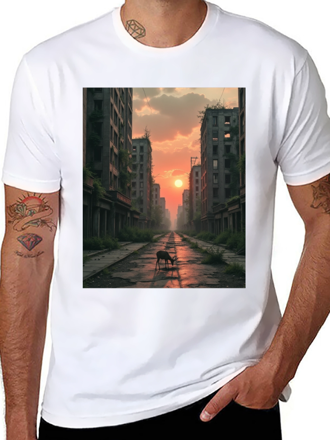 Deer in Post-Apocalyptic City T-Shirt
