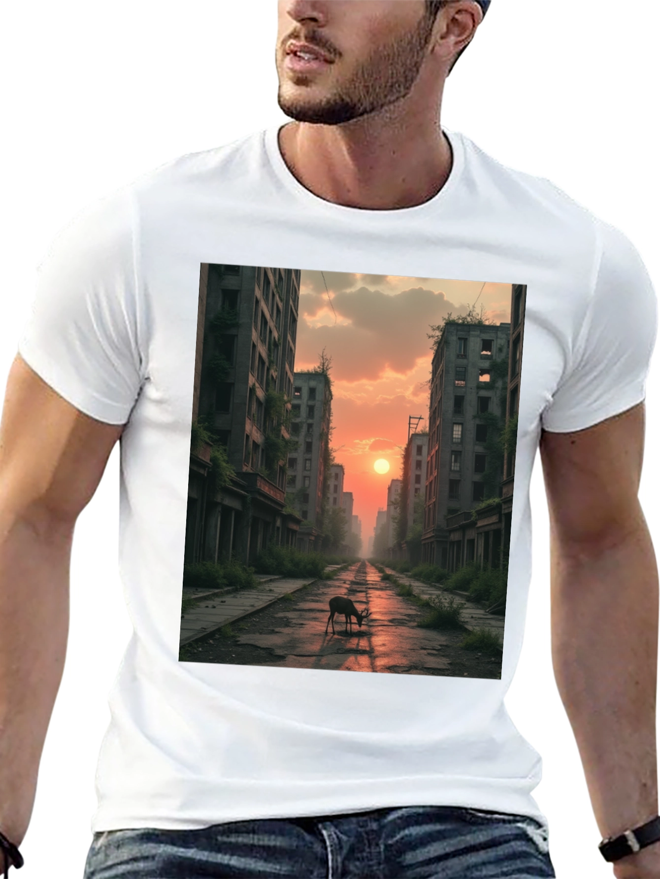 Deer in Post-Apocalyptic City T-Shirt